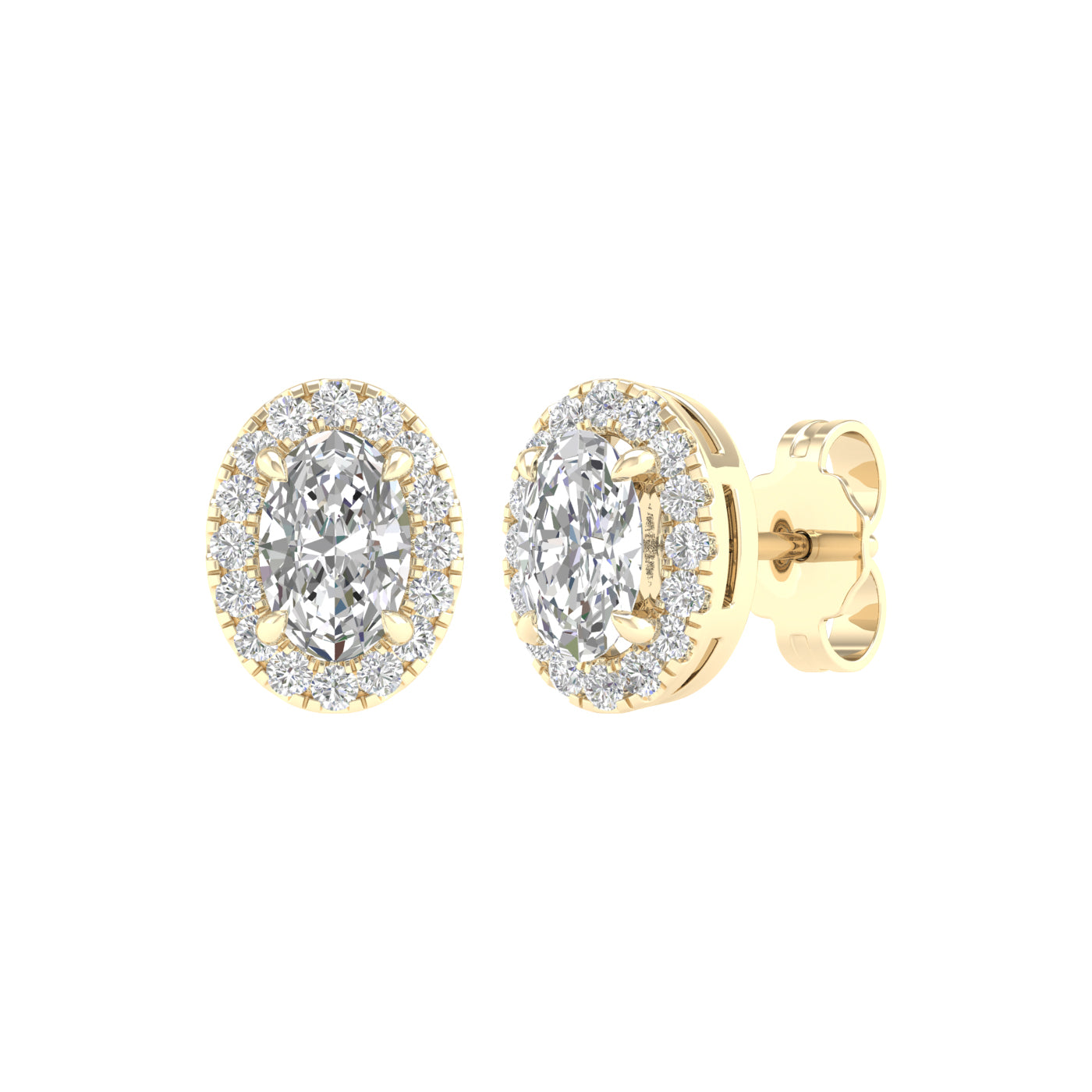 1.16 Carat Oval Lab Grown Diamond 14K Gold Halo Stud Earrings