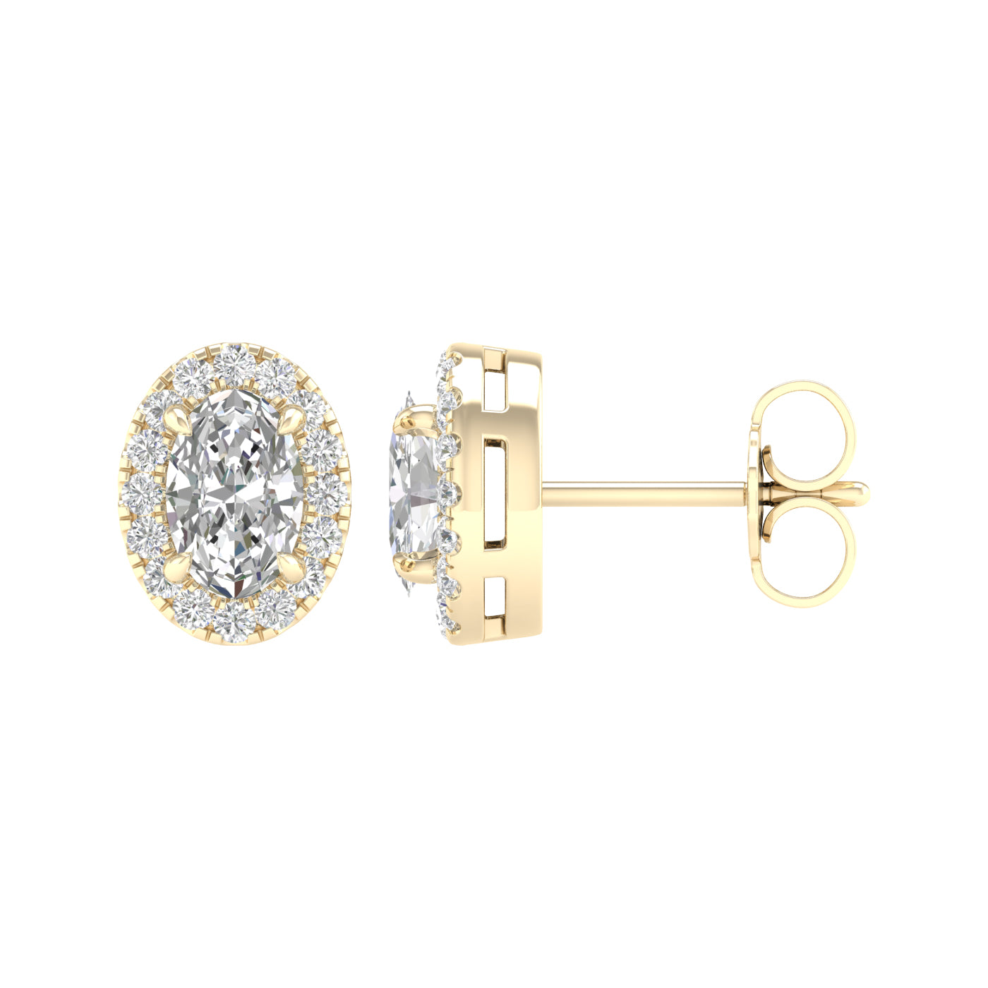 1.16 Carat Oval Lab Grown Diamond 14K Gold Halo Stud Earrings