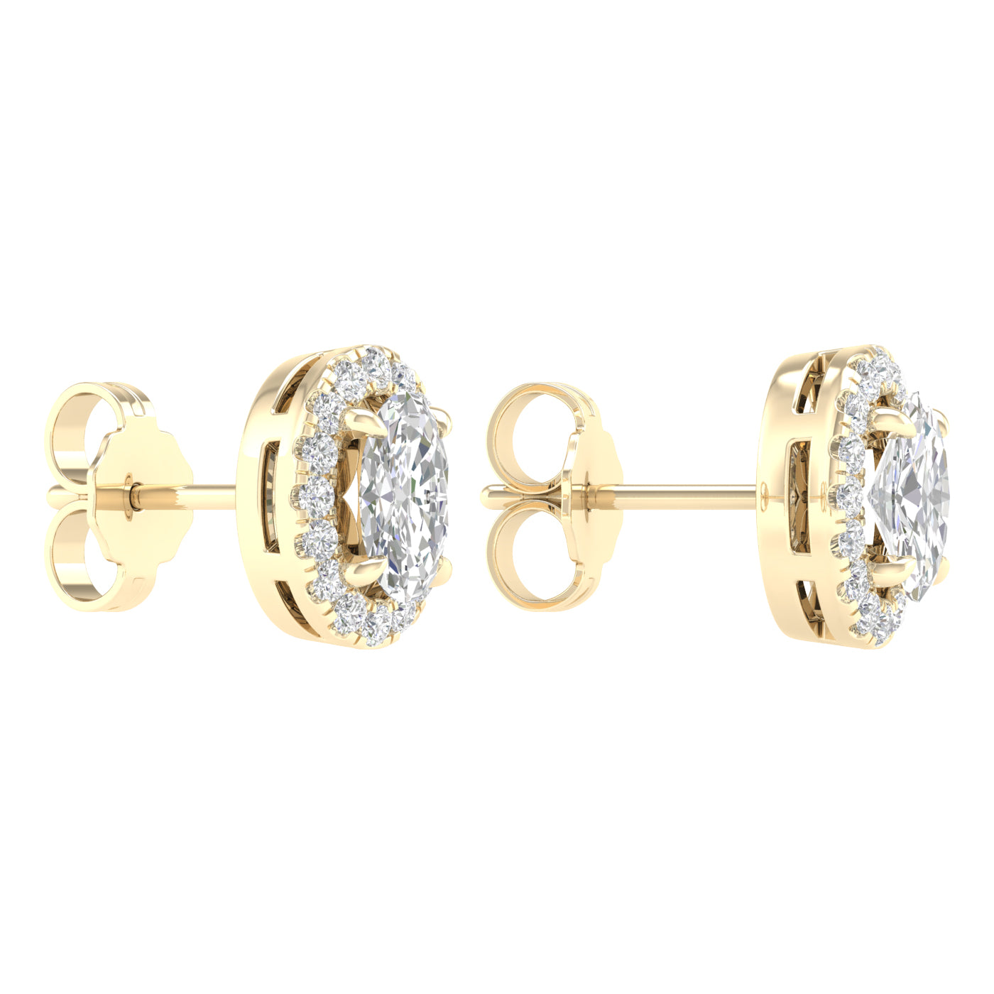 1.16 Carat Oval Lab Grown Diamond 14K Gold Halo Stud Earrings