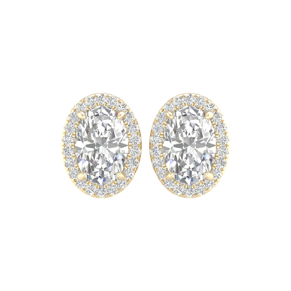 3.25 Carat Oval Lab Grown Diamond 14K Gold Halo Stud Earrings