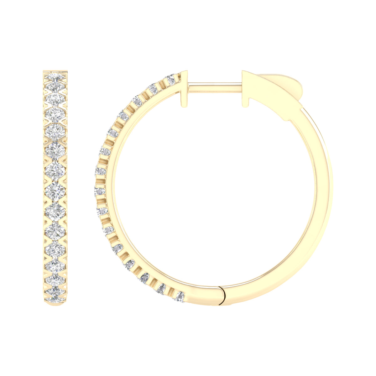 1 Carat Round Lab Grown Diamond 14K Gold Hoop Earrings