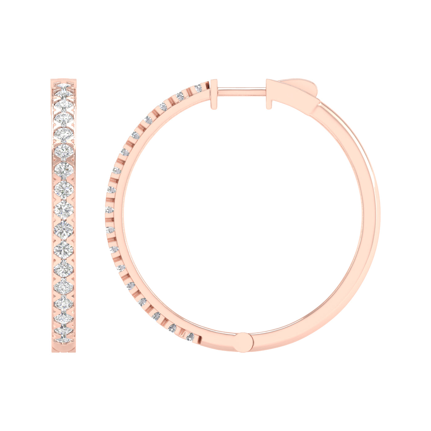2 Carat Round Lab Grown Diamond 14K Gold Hoop Earrings
