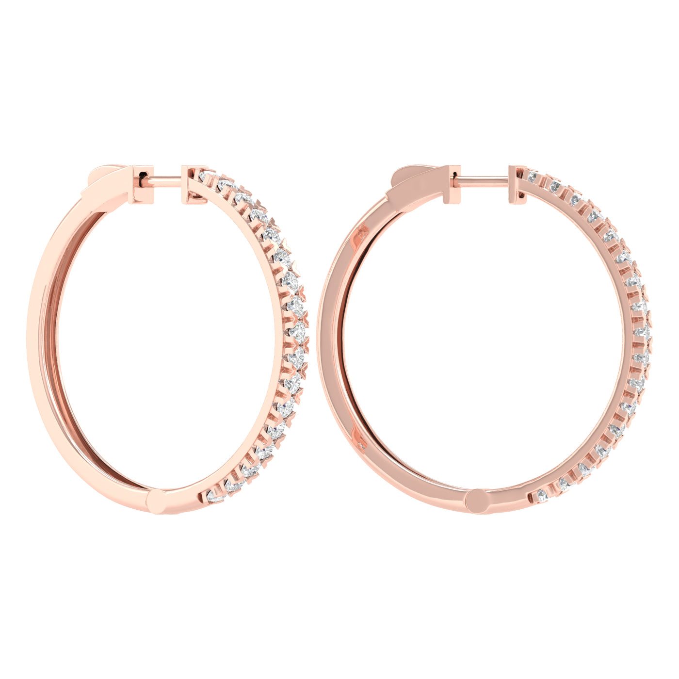 2 Carat Round Lab Grown Diamond 14K Gold Hoop Earrings