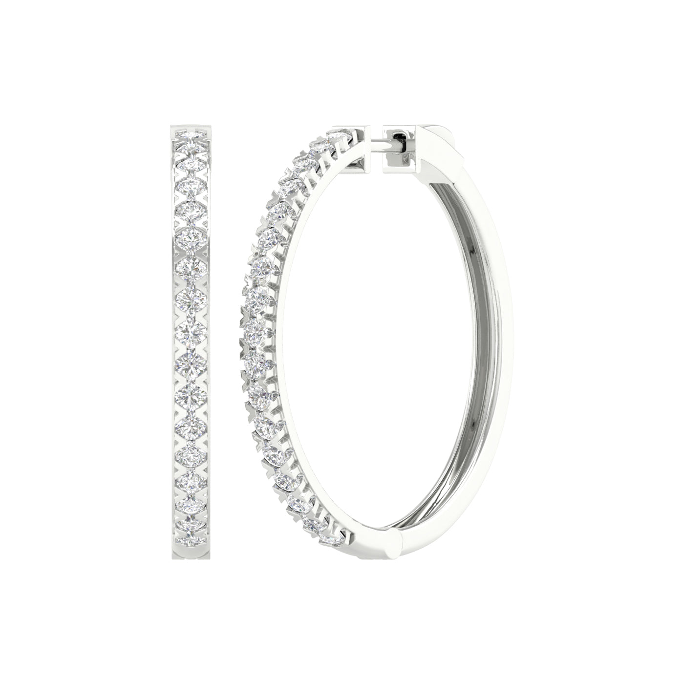 2 Carat Round Lab Grown Diamond 14K Gold Hoop Earrings