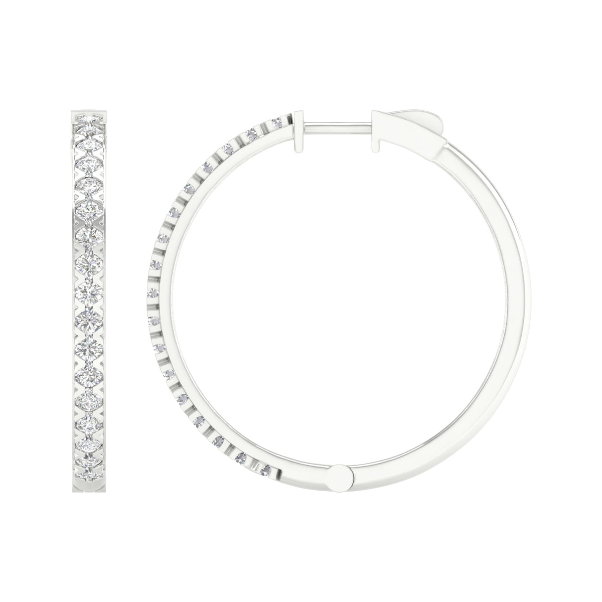 2 Carat Round Lab Grown Diamond 14K Gold Hoop Earrings