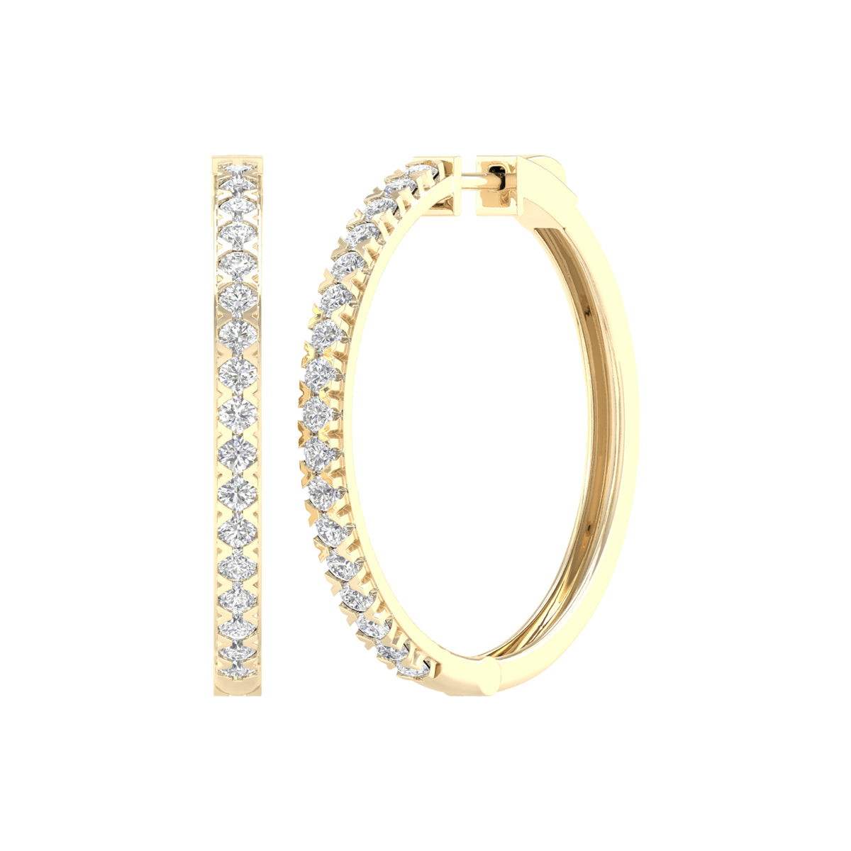 2 Carat Round Lab Grown Diamond 14K Gold Hoop Earrings