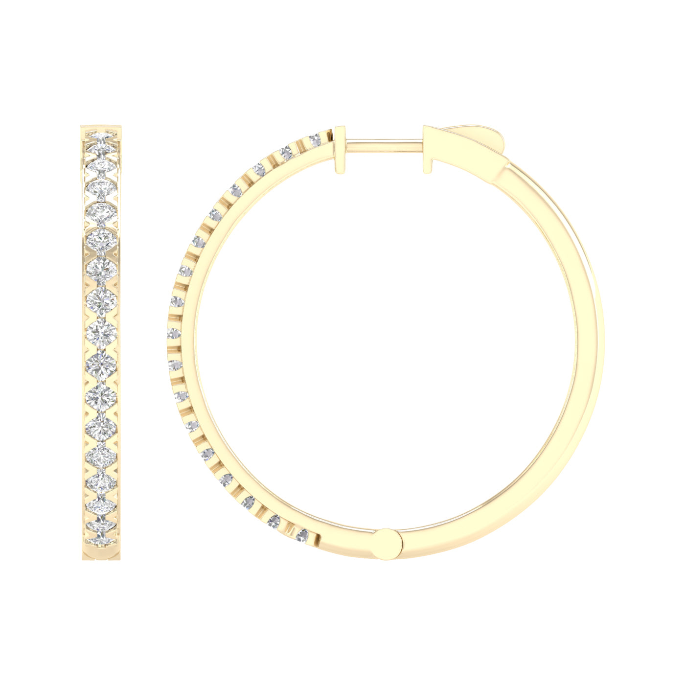 2 Carat Round Lab Grown Diamond 14K Gold Hoop Earrings