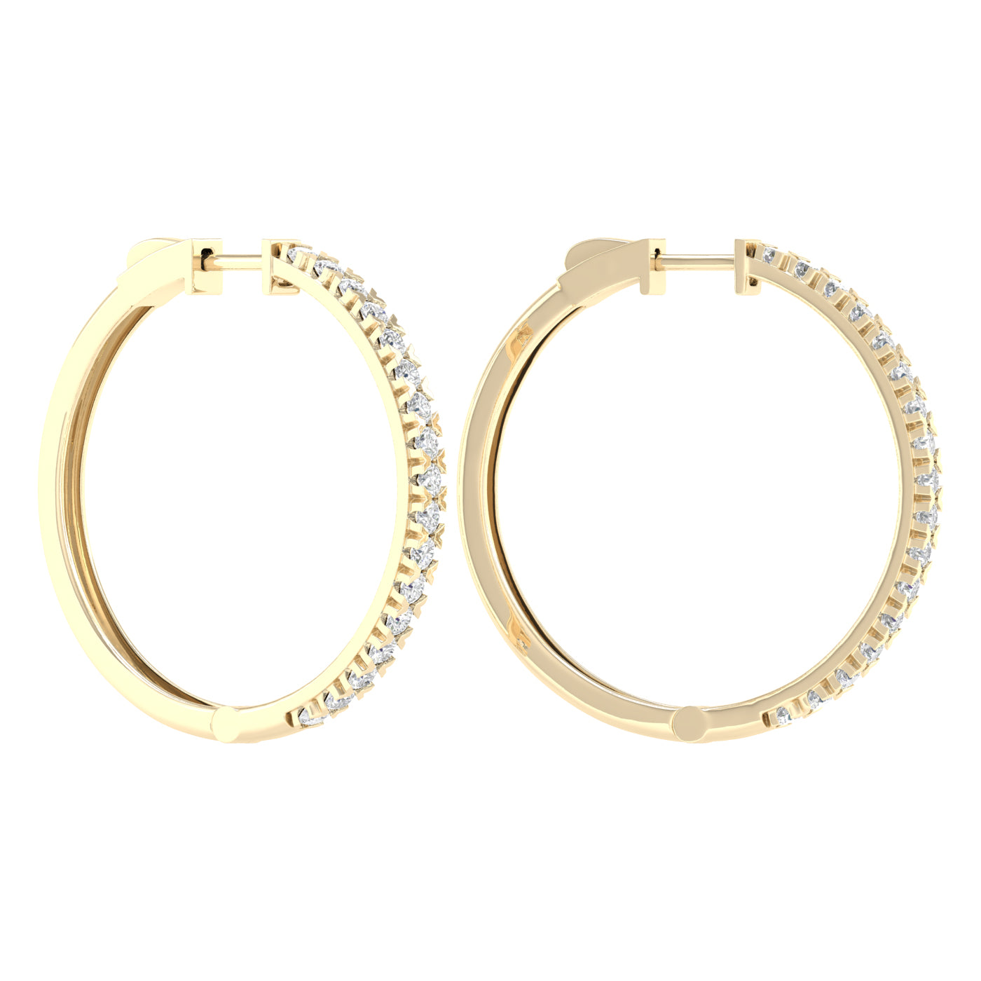 2 Carat Round Lab Grown Diamond 14K Gold Hoop Earrings