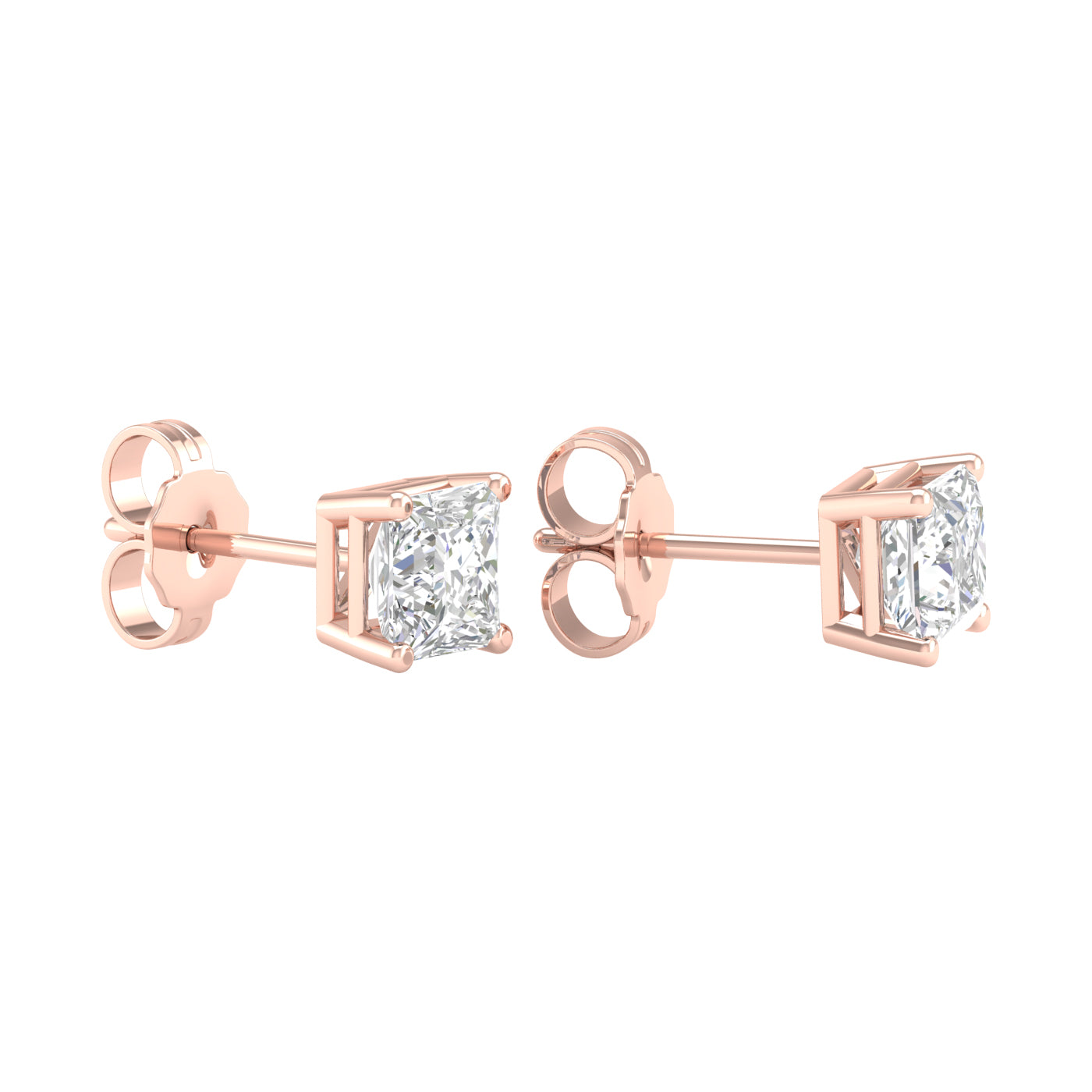 1 ½ Carat Princess Lab Grown Diamond 14K Gold Solitaire Stud Earrings