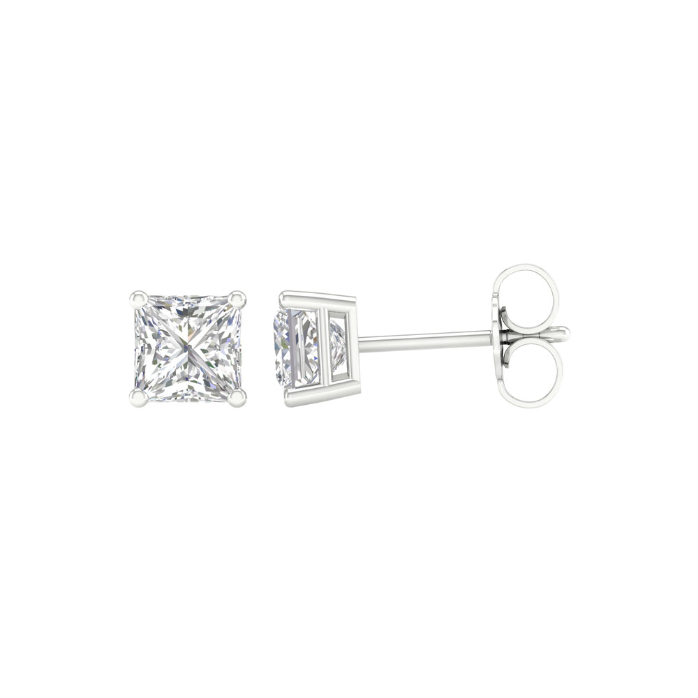 1 ½ Carat Princess Lab Grown Diamond 14K Gold Solitaire Stud Earrings