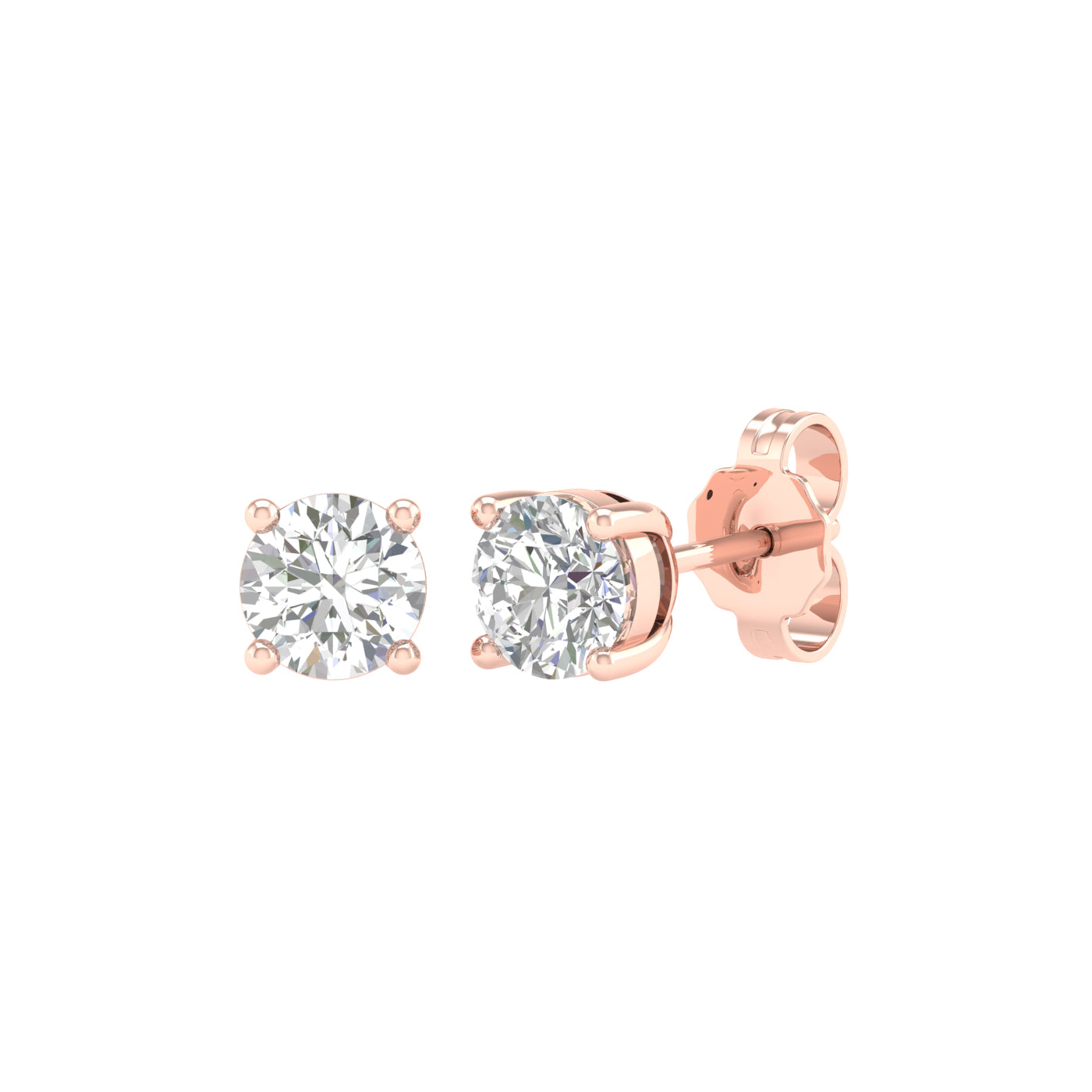 1 Carat Round Lab Grown Diamond 14K Gold Solitaire Stud Earrings