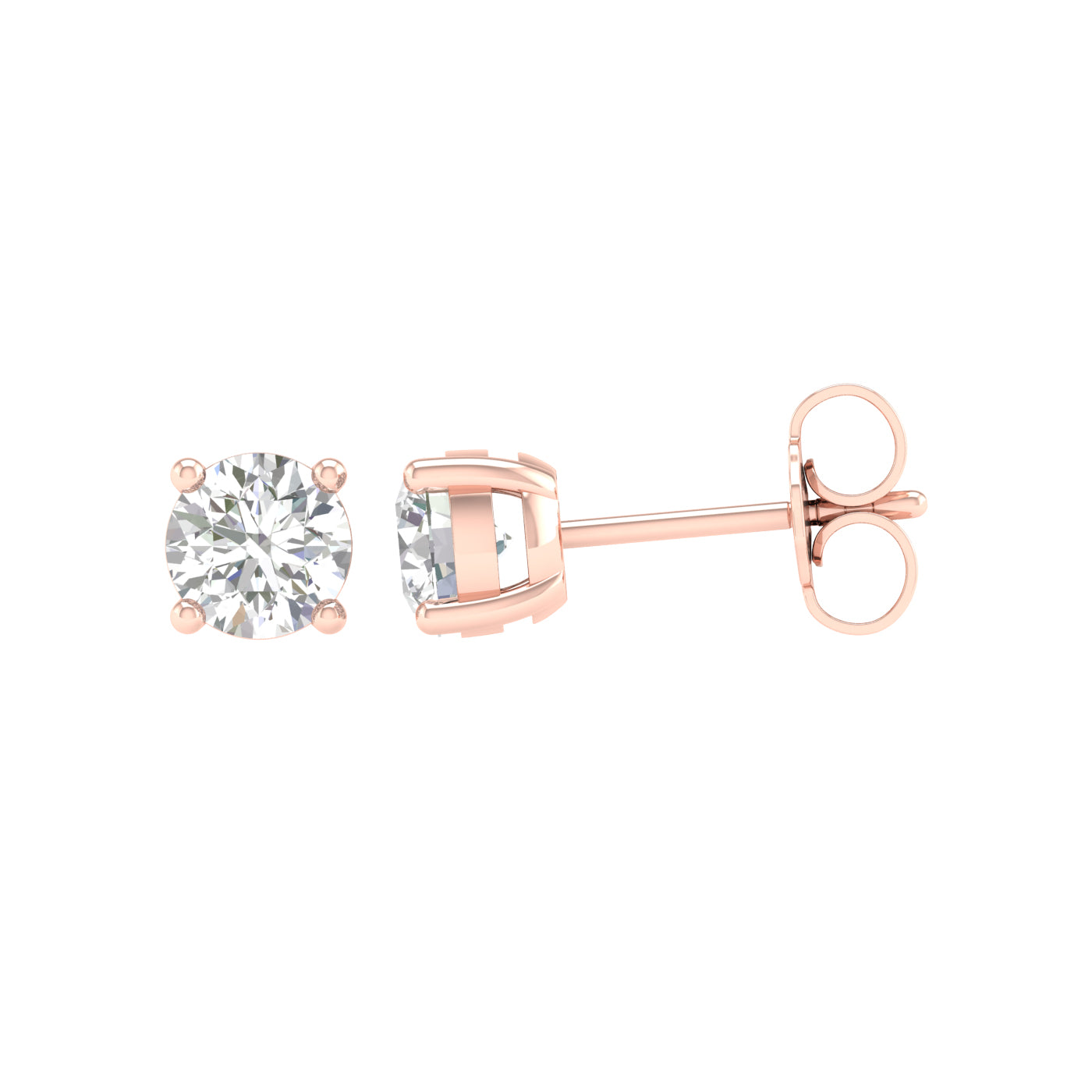 1 Carat Round Lab Grown Diamond 14K Gold Solitaire Stud Earrings