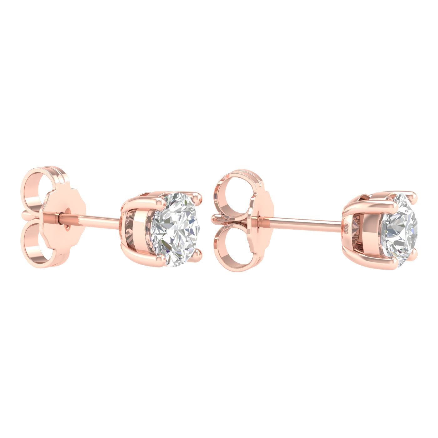 1 Carat Round Lab Grown Diamond 14K Gold Solitaire Stud Earrings
