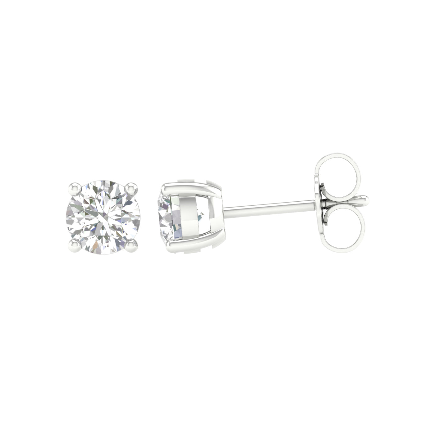 1 Carat Round Lab Grown Diamond 14K Gold Solitaire Stud Earrings