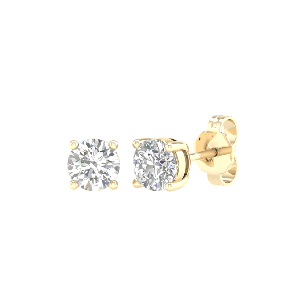1 Carat Round Lab Grown Diamond 14K Gold Solitaire Stud Earrings