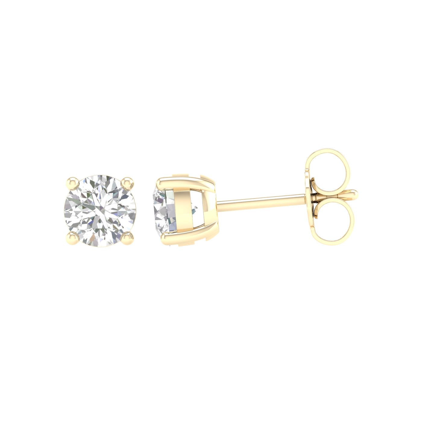 1 Carat Round Lab Grown Diamond 14K Gold Solitaire Stud Earrings