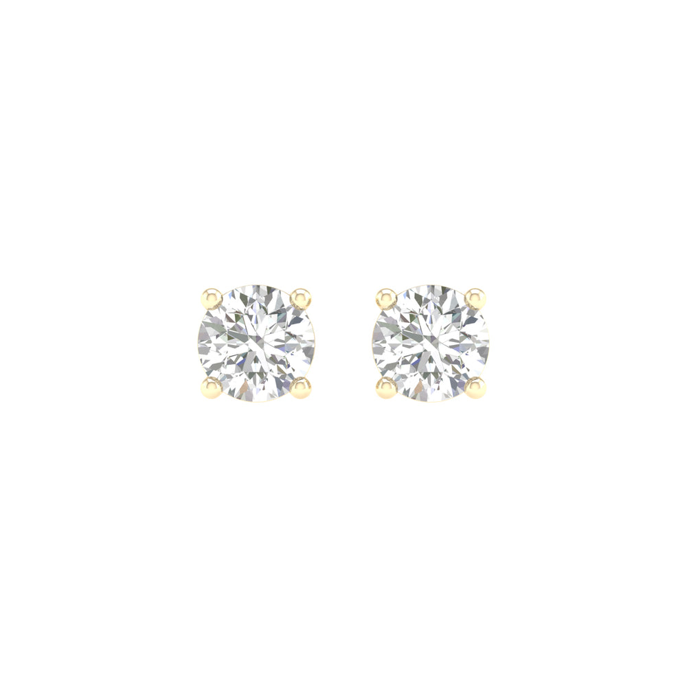 1 Carat Round Lab Grown Diamond 14K Gold Solitaire Stud Earrings