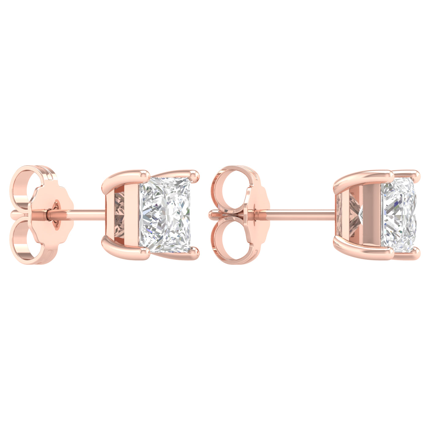 2 Carat Princess Lab Grown Diamond 14K Gold Solitaire Stud Earrings