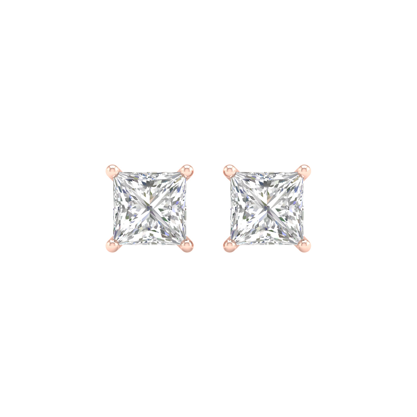 2 Carat Princess Lab Grown Diamond 14K Gold Solitaire Stud Earrings