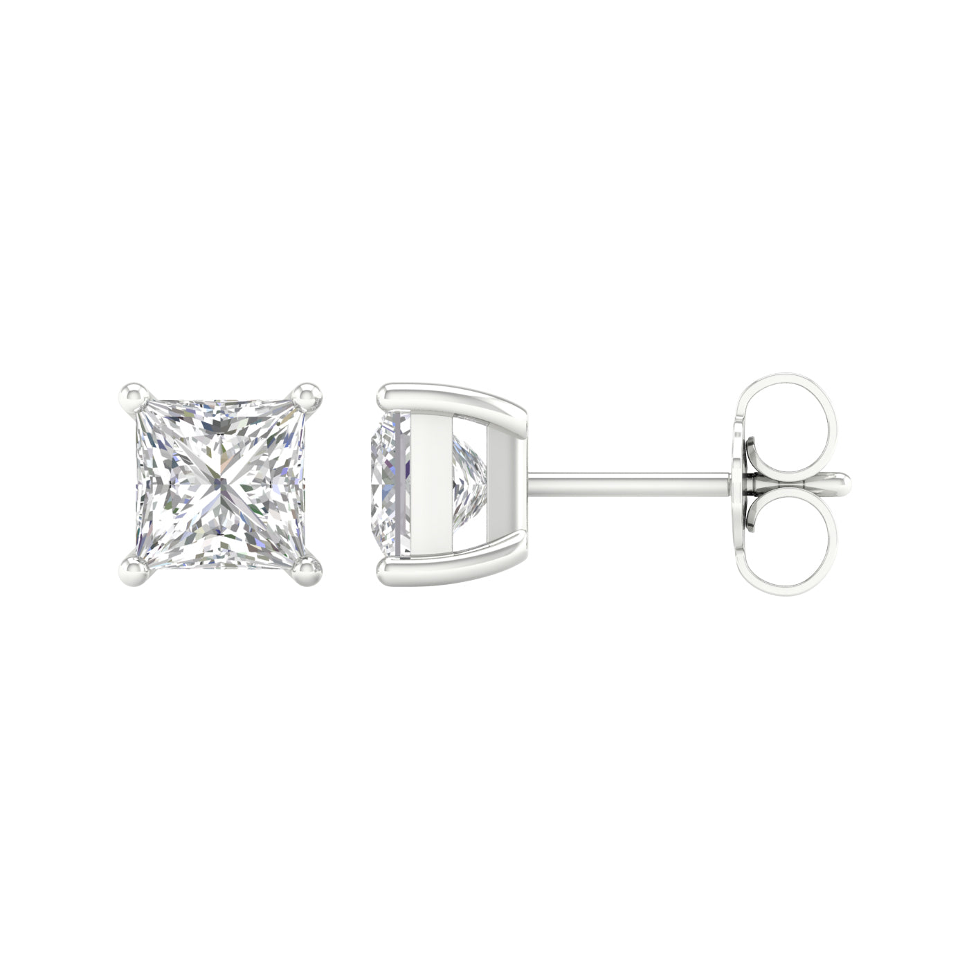 2 Carat Princess Lab Grown Diamond 14K Gold Solitaire Stud Earrings