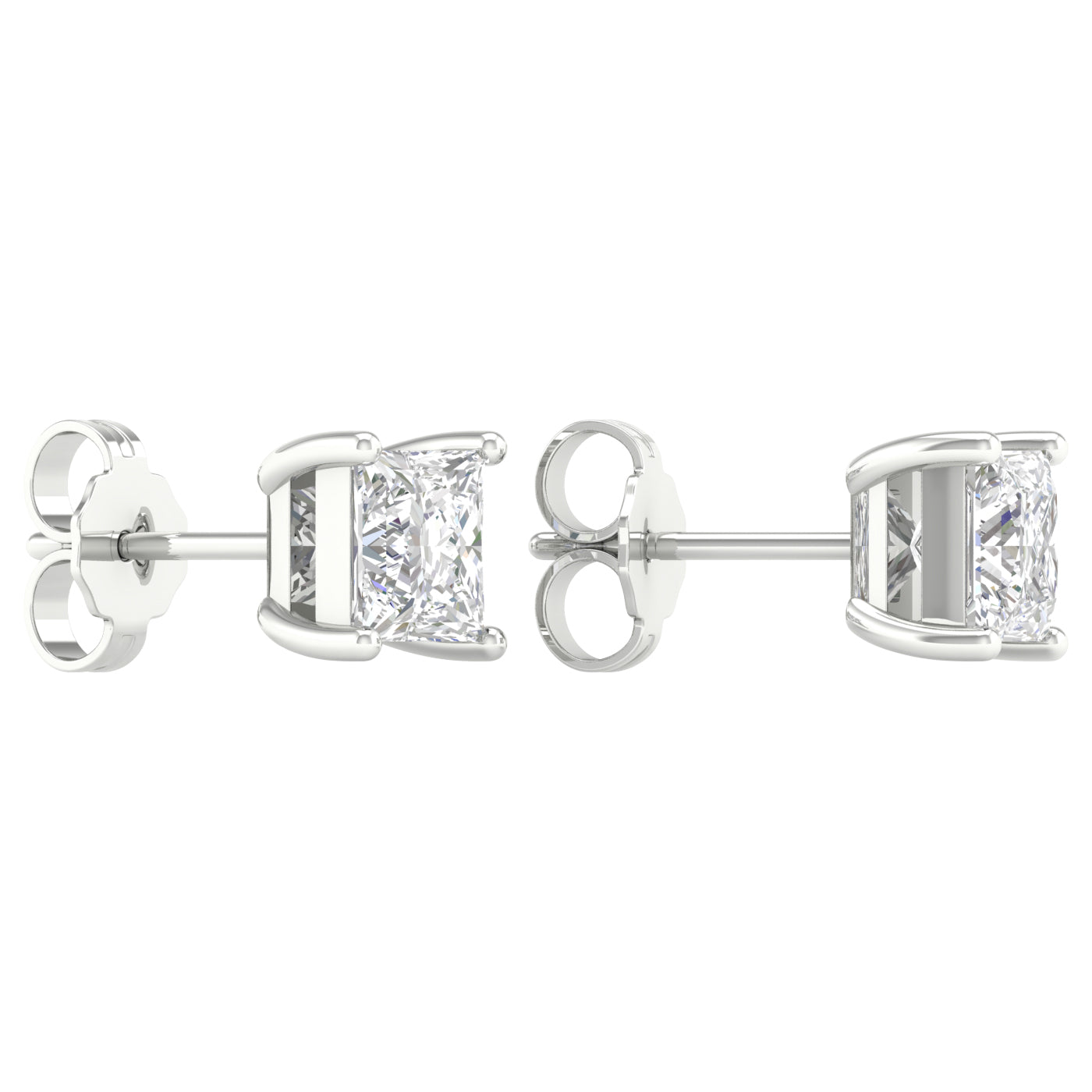 2 Carat Princess Lab Grown Diamond 14K Gold Solitaire Stud Earrings