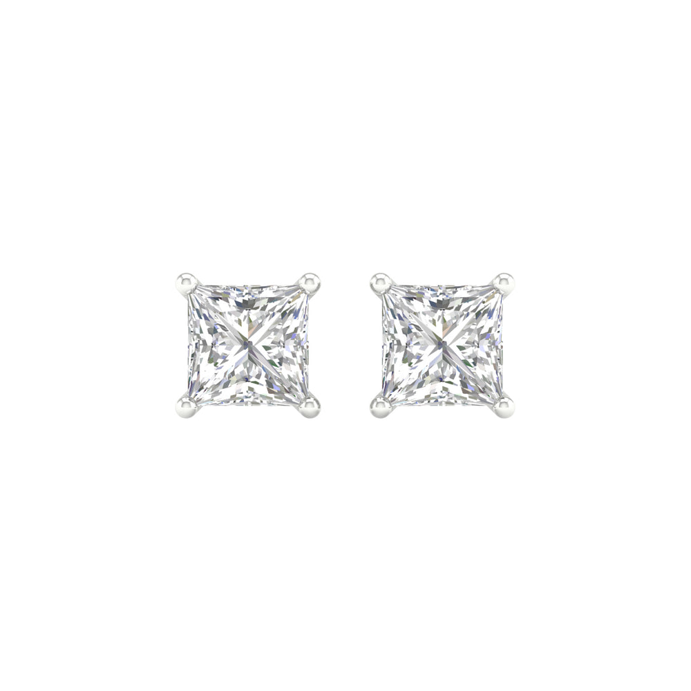 2 Carat Princess Lab Grown Diamond 14K Gold Solitaire Stud Earrings
