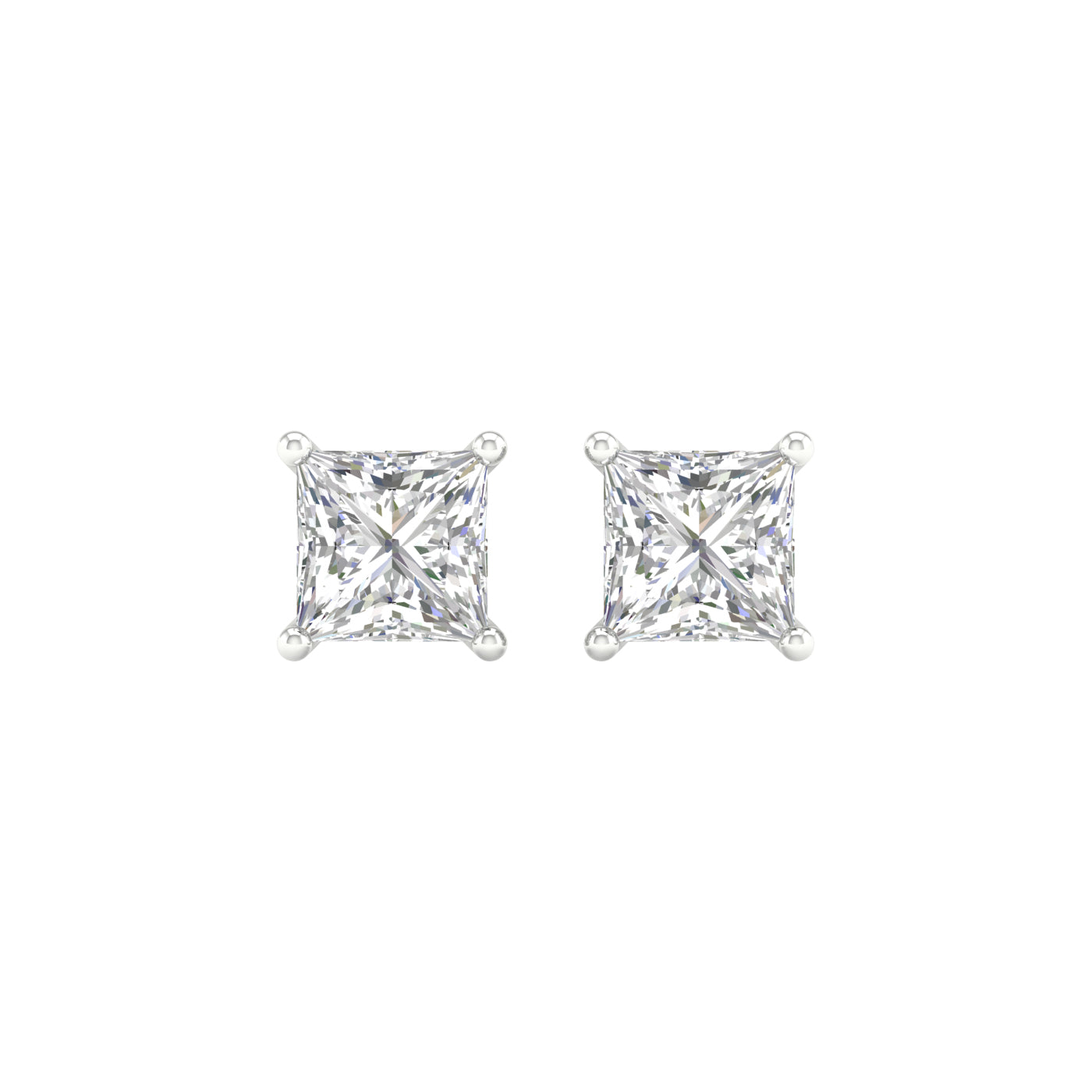 2 Carat Princess Lab Grown Diamond 14K Gold Solitaire Stud Earrings