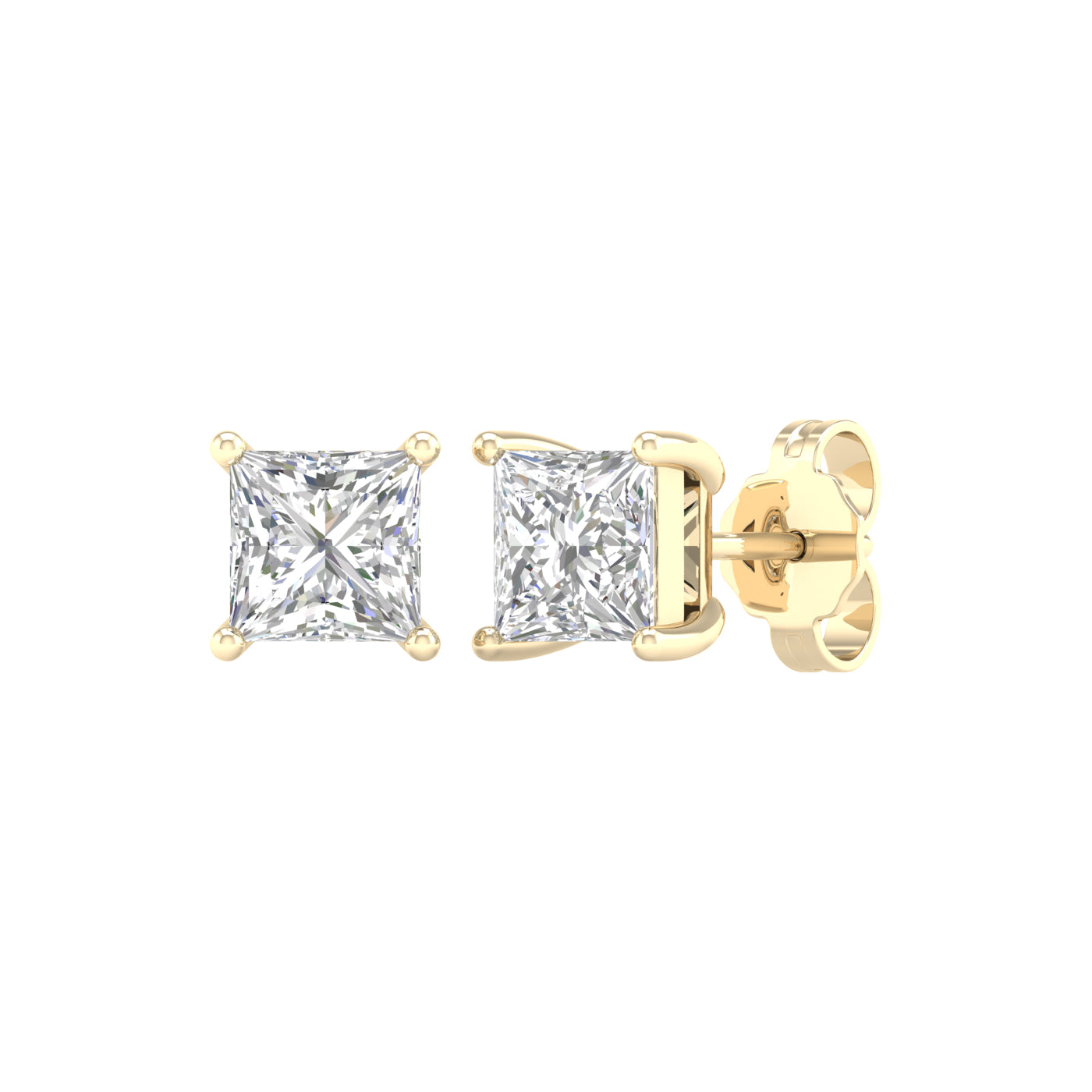 2 Carat Princess Lab Grown Diamond 14K Gold Solitaire Stud Earrings