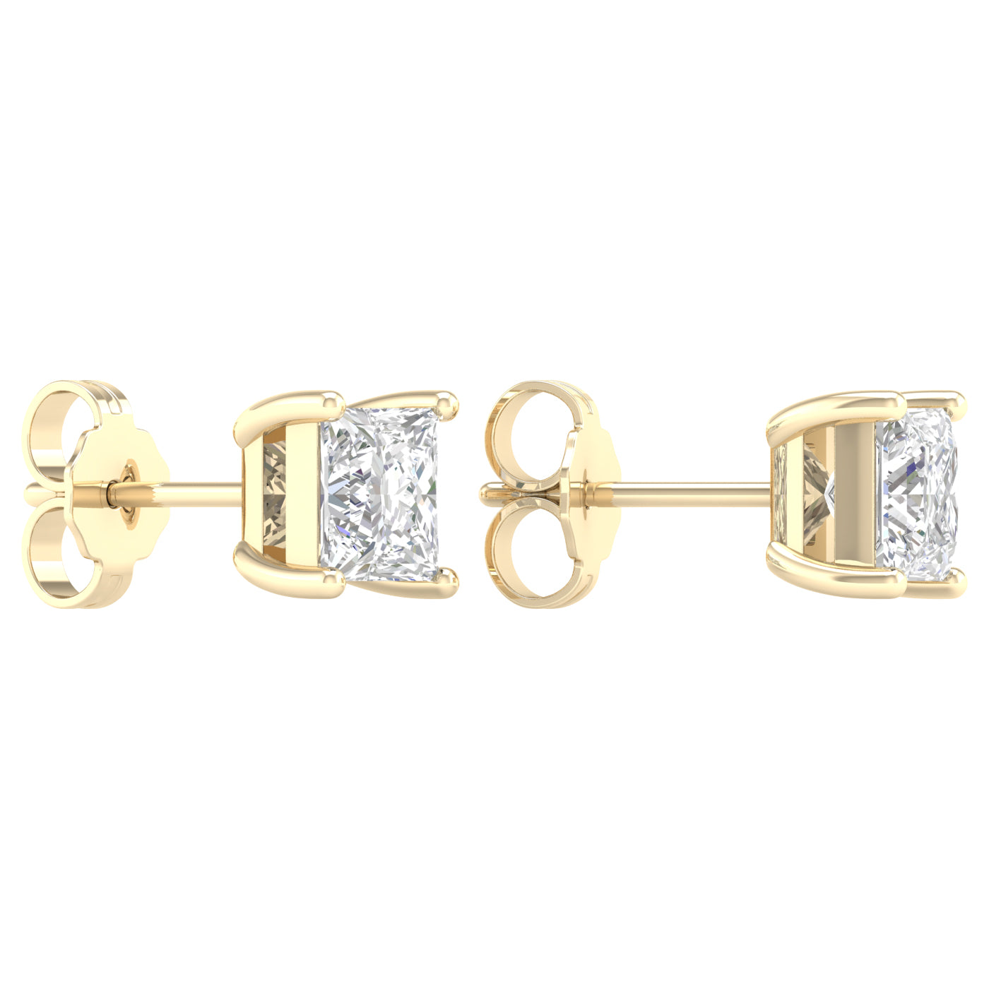 2 Carat Princess Lab Grown Diamond 14K Gold Solitaire Stud Earrings