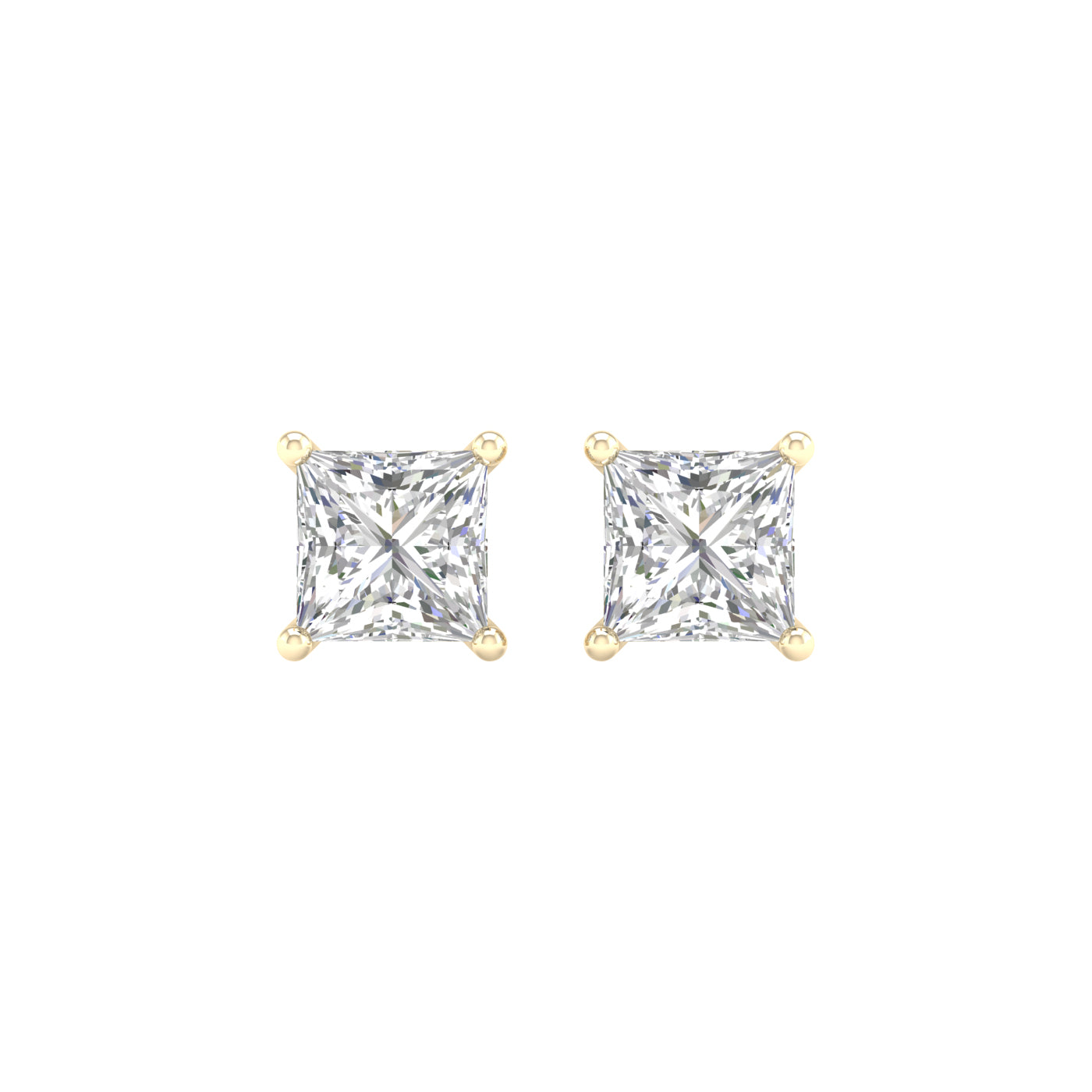 2 Carat Princess Lab Grown Diamond 14K Gold Solitaire Stud Earrings