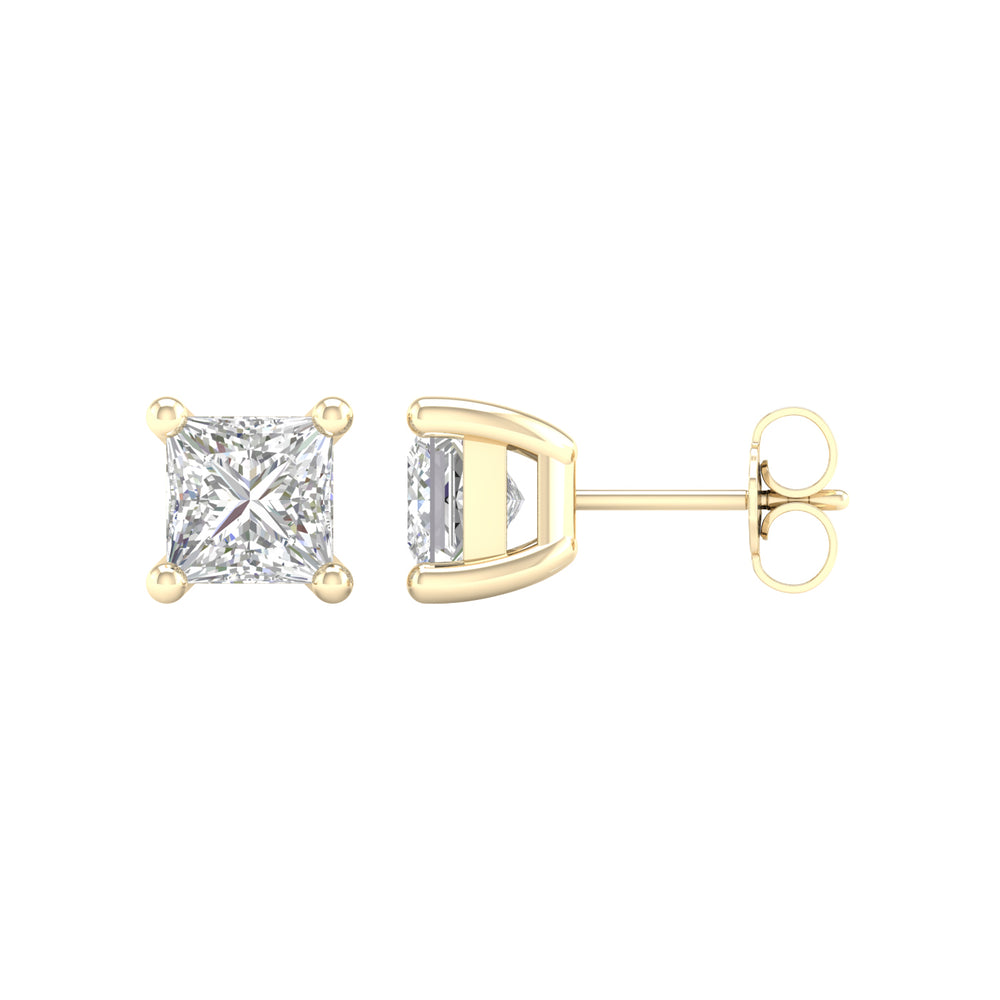 3 Carat Princess Lab Grown Diamond 14K Gold Solitaire Stud Earrings