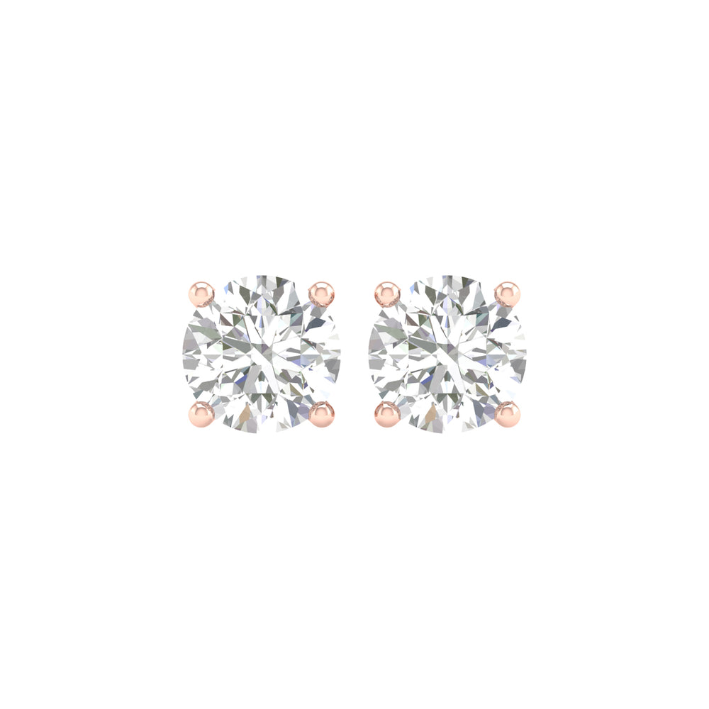 4 Carat Round Lab Grown Diamond 14K Gold Solitaire Stud Earrings