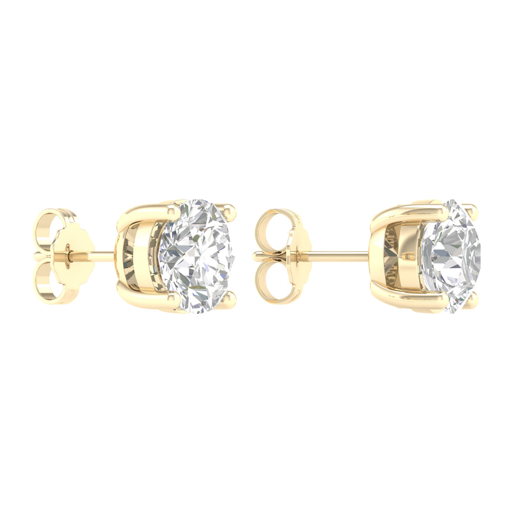 4 Carat Round Lab Grown Diamond 14K Gold Solitaire Stud Earrings