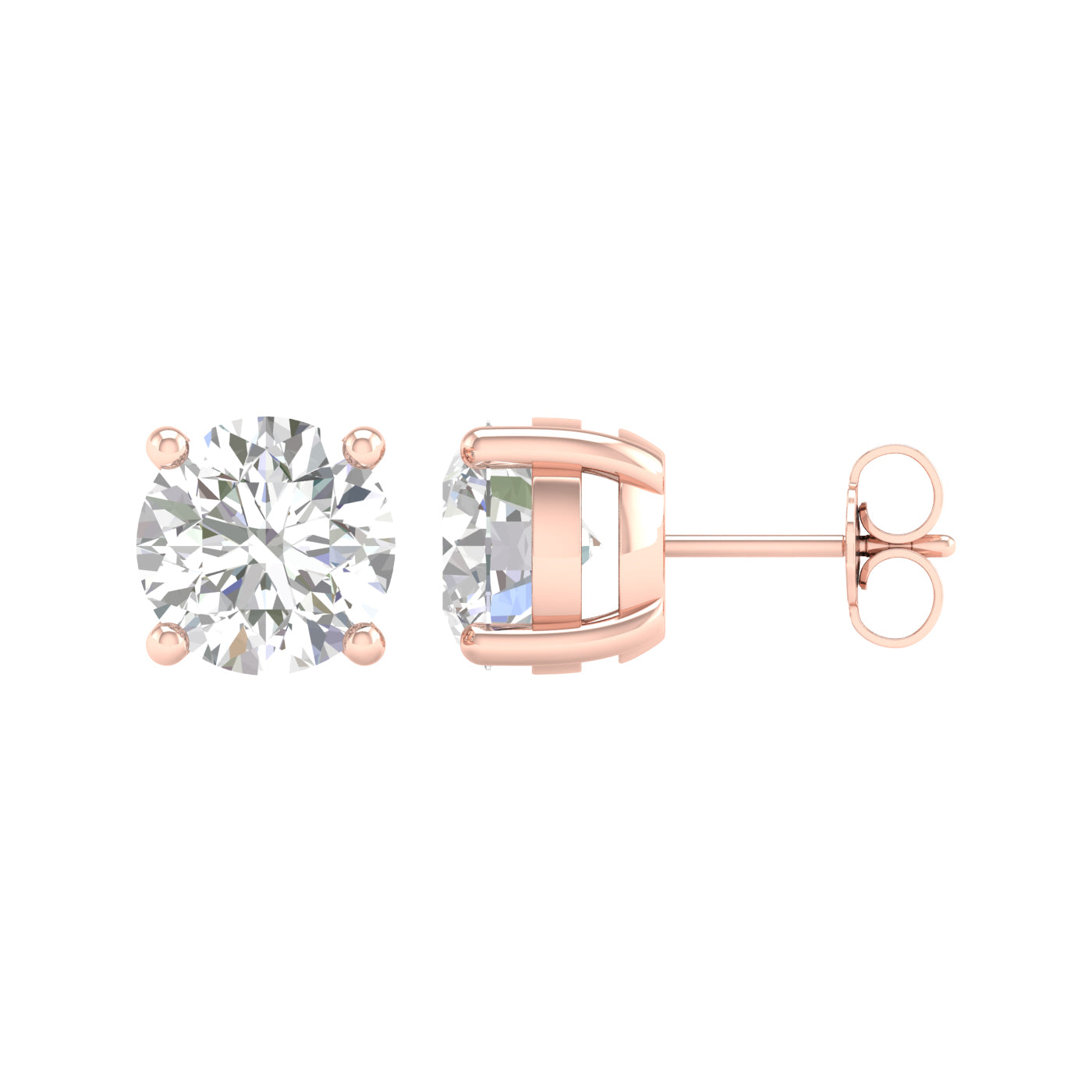 5 Carat Round Lab Grown Diamond 14K Gold Solitaire Stud Earrings