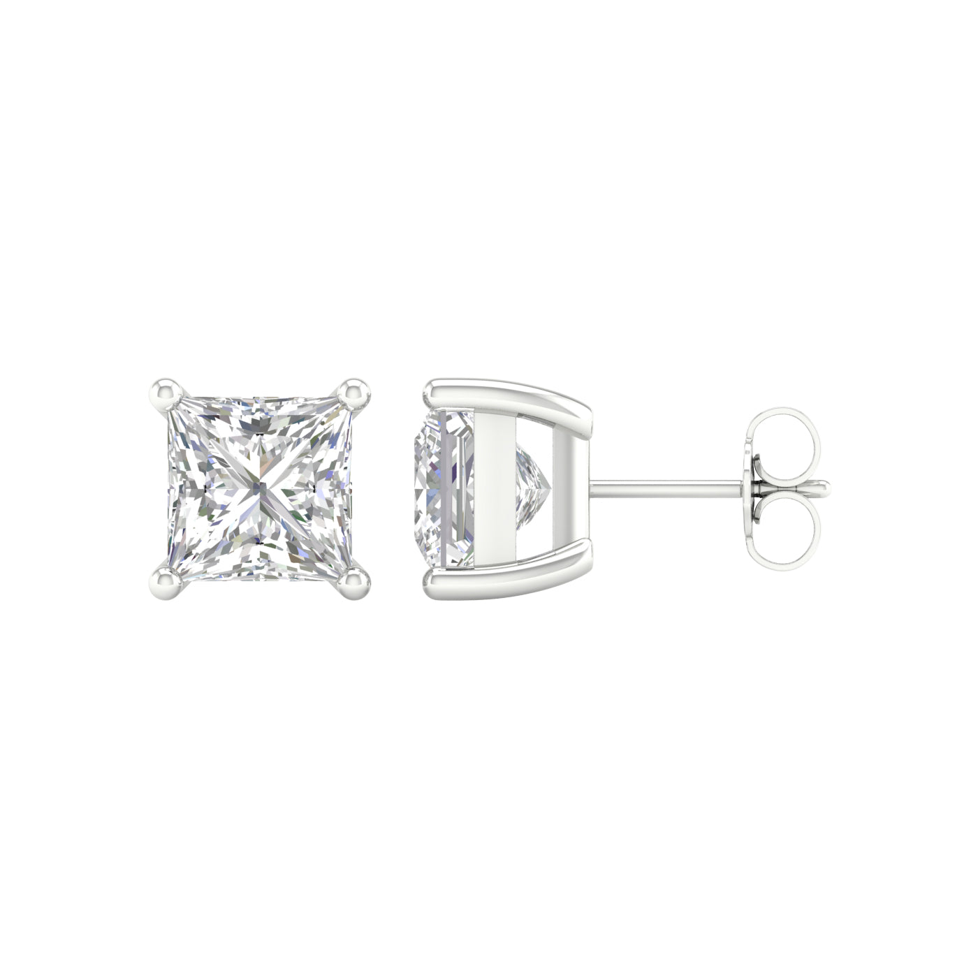 5 Carat Princess Lab Grown Diamond 14K Gold Solitaire Stud Earrings