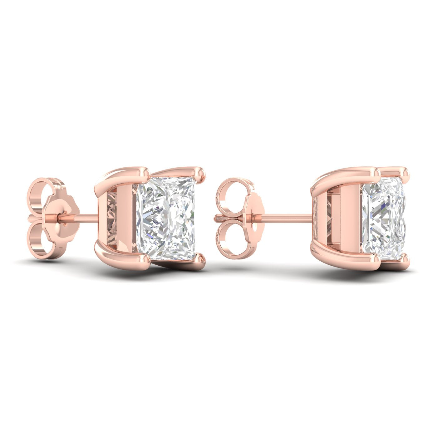4 Carat Princess Lab Grown Diamond 14K Gold Solitaire Stud Earrings