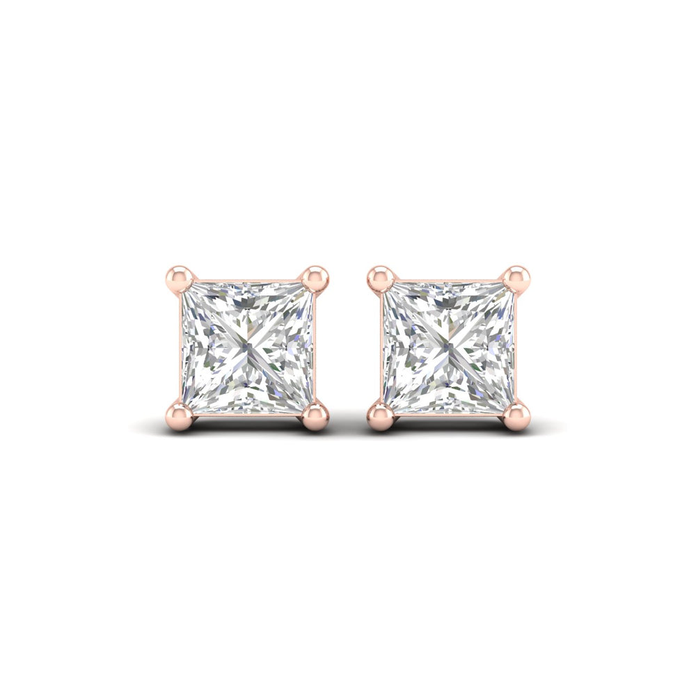 4 Carat Princess Lab Grown Diamond 14K Gold Solitaire Stud Earrings