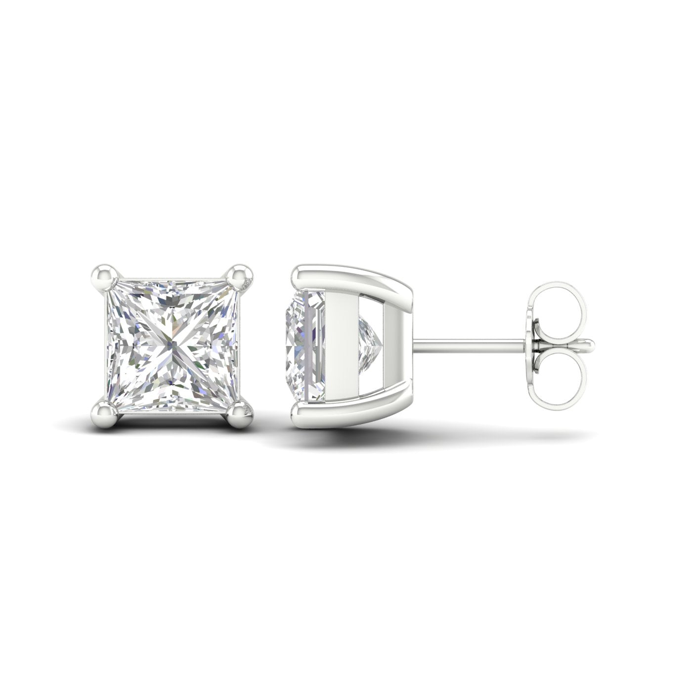 4 Carat Princess Lab Grown Diamond 14K Gold Solitaire Stud Earrings
