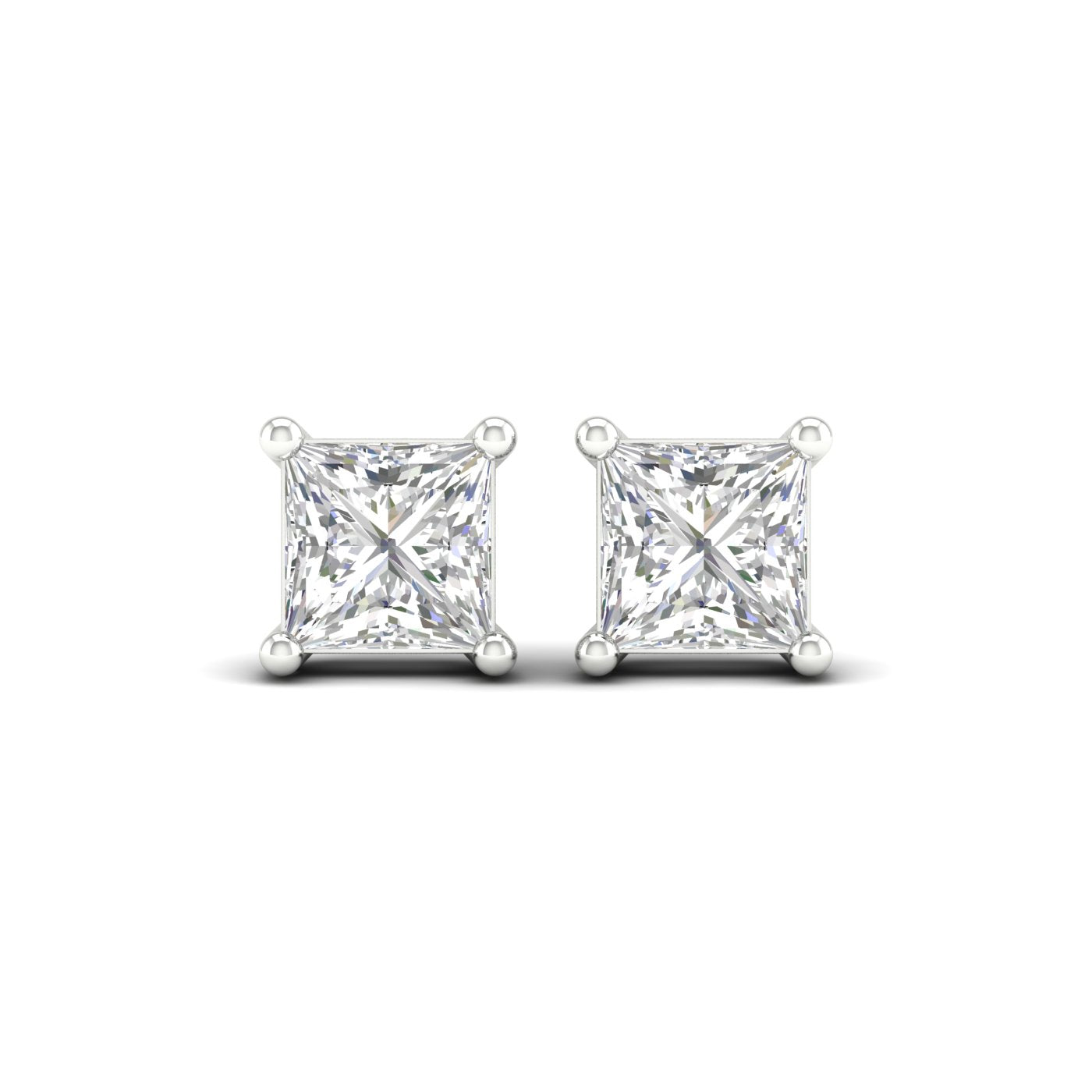 4 Carat Princess Lab Grown Diamond 14K Gold Solitaire Stud Earrings