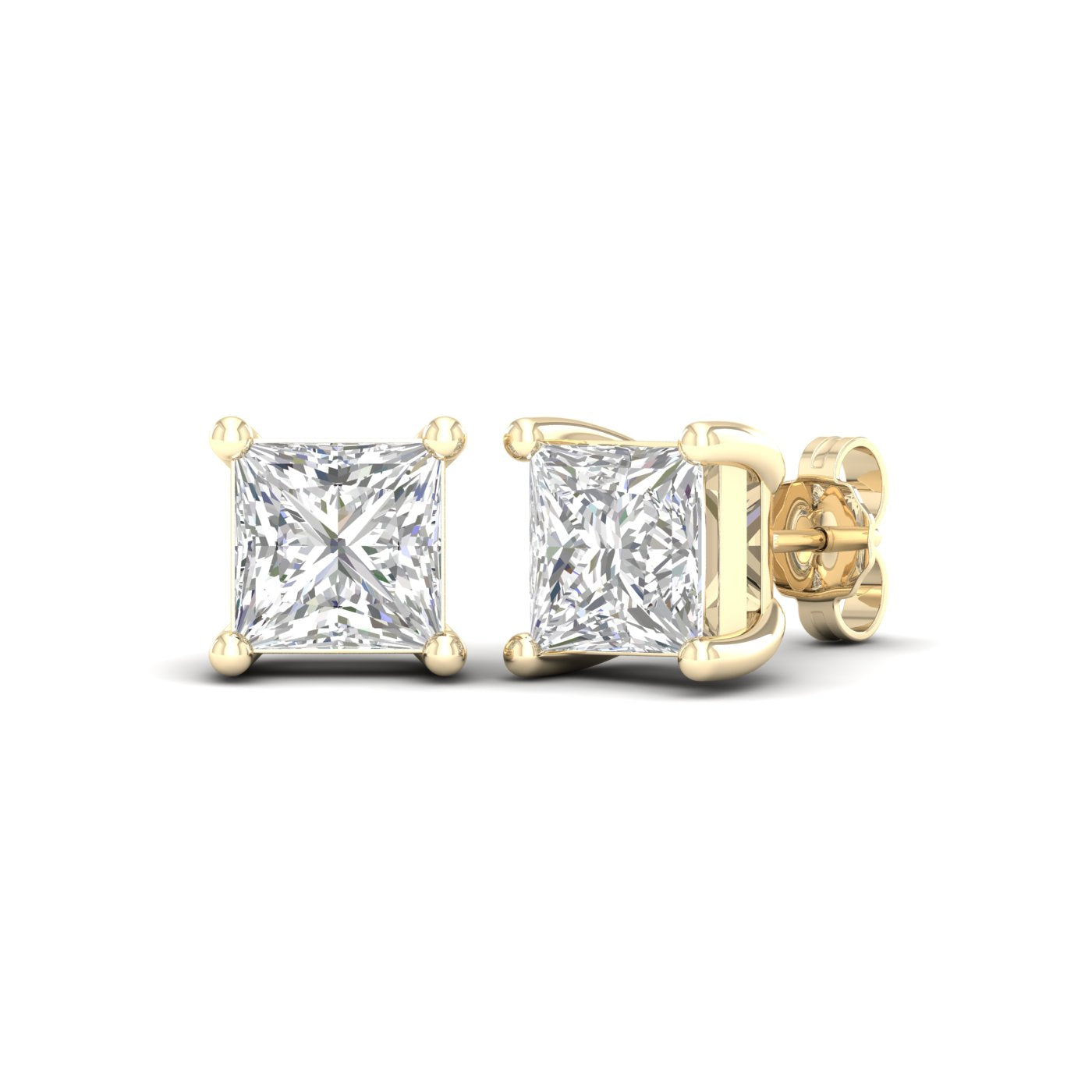 4 Carat Princess Lab Grown Diamond 14K Gold Solitaire Stud Earrings