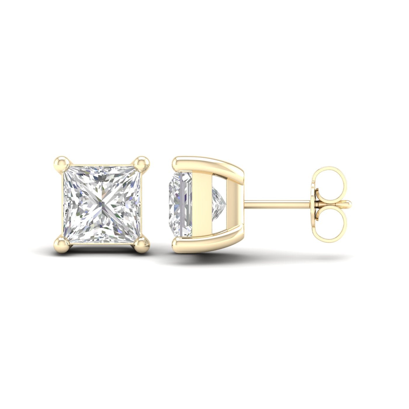 4 Carat Princess Lab Grown Diamond 14K Gold Solitaire Stud Earrings