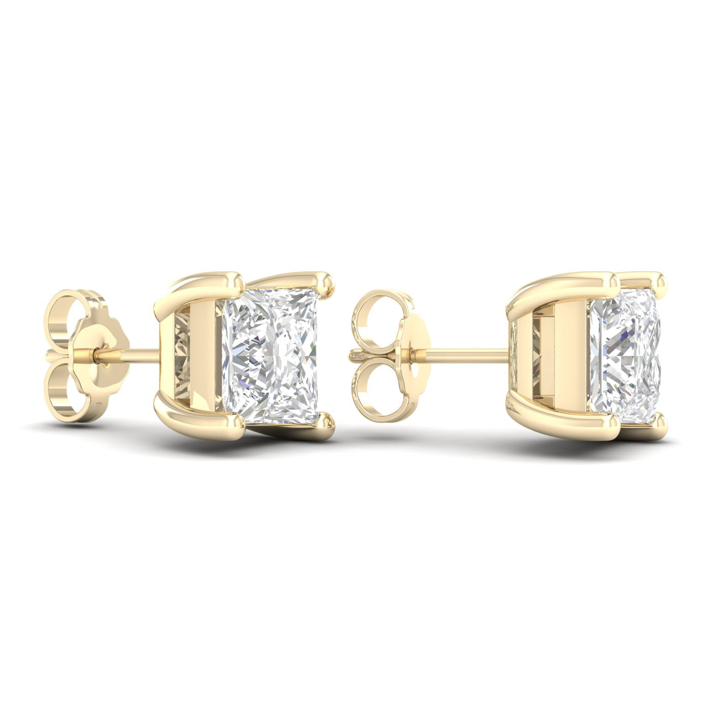 4 Carat Princess Lab Grown Diamond 14K Gold Solitaire Stud Earrings