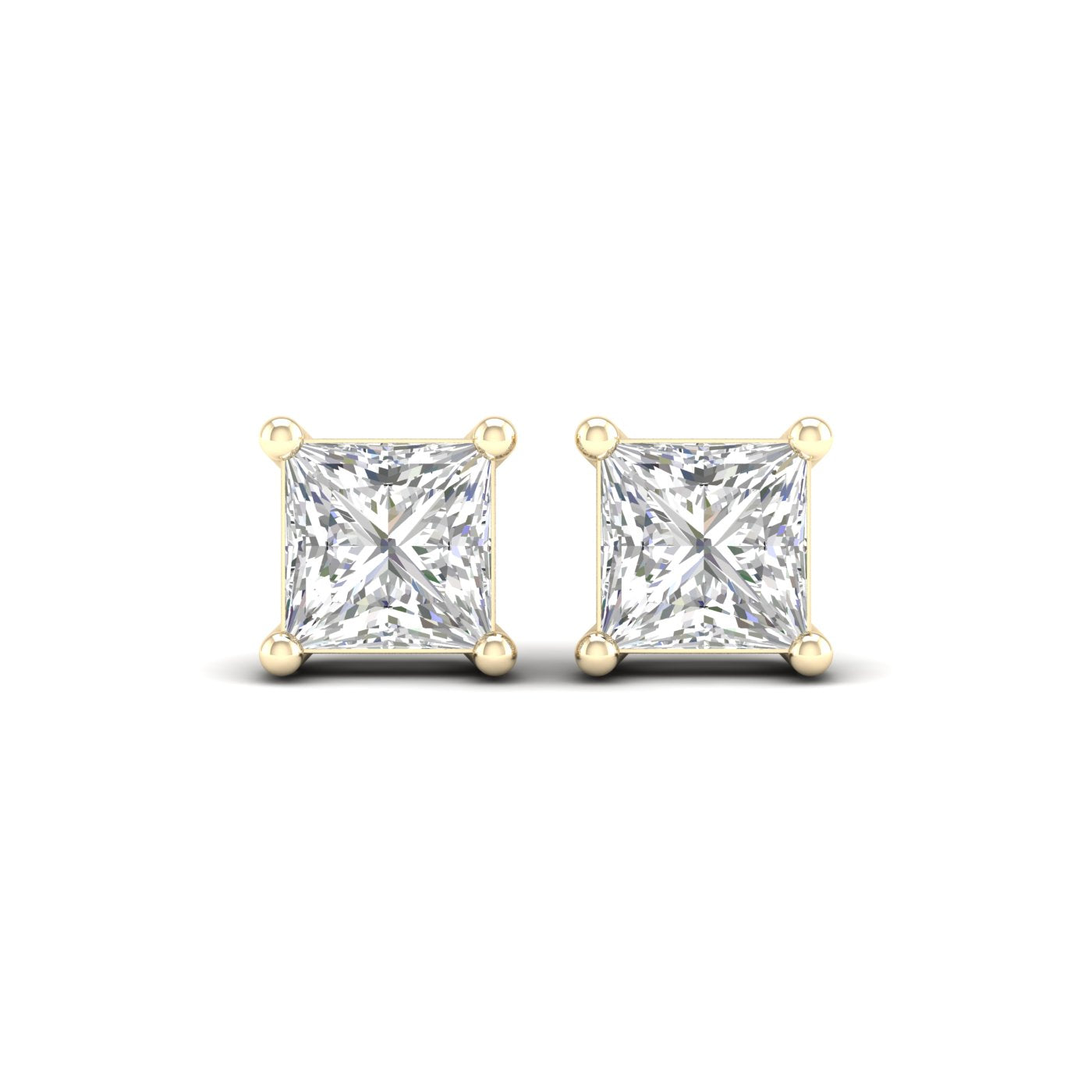 4 Carat Princess Lab Grown Diamond 14K Gold Solitaire Stud Earrings
