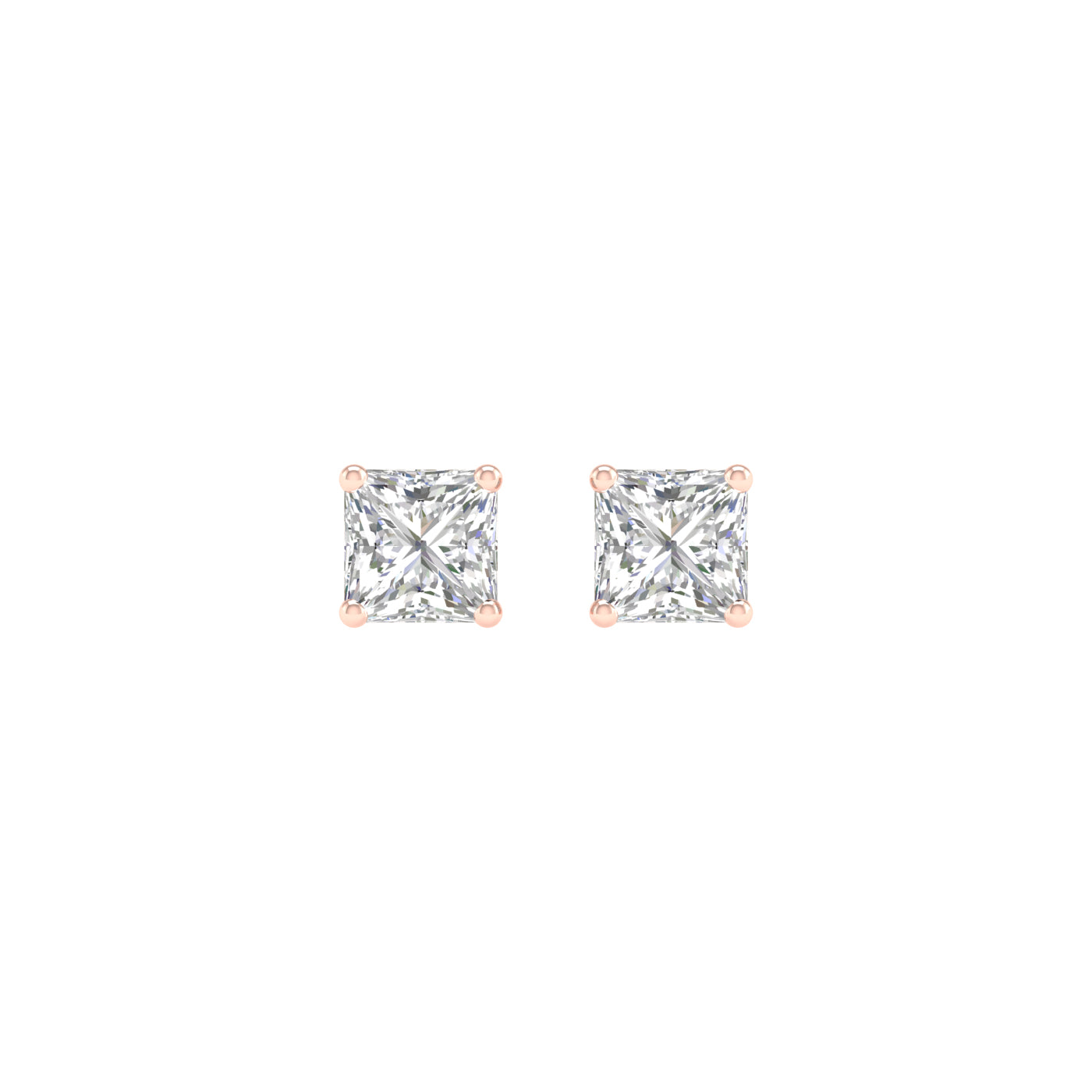 1/2 Carat Princess Lab Grown Diamond 14K Gold Solitaire Stud Earrings