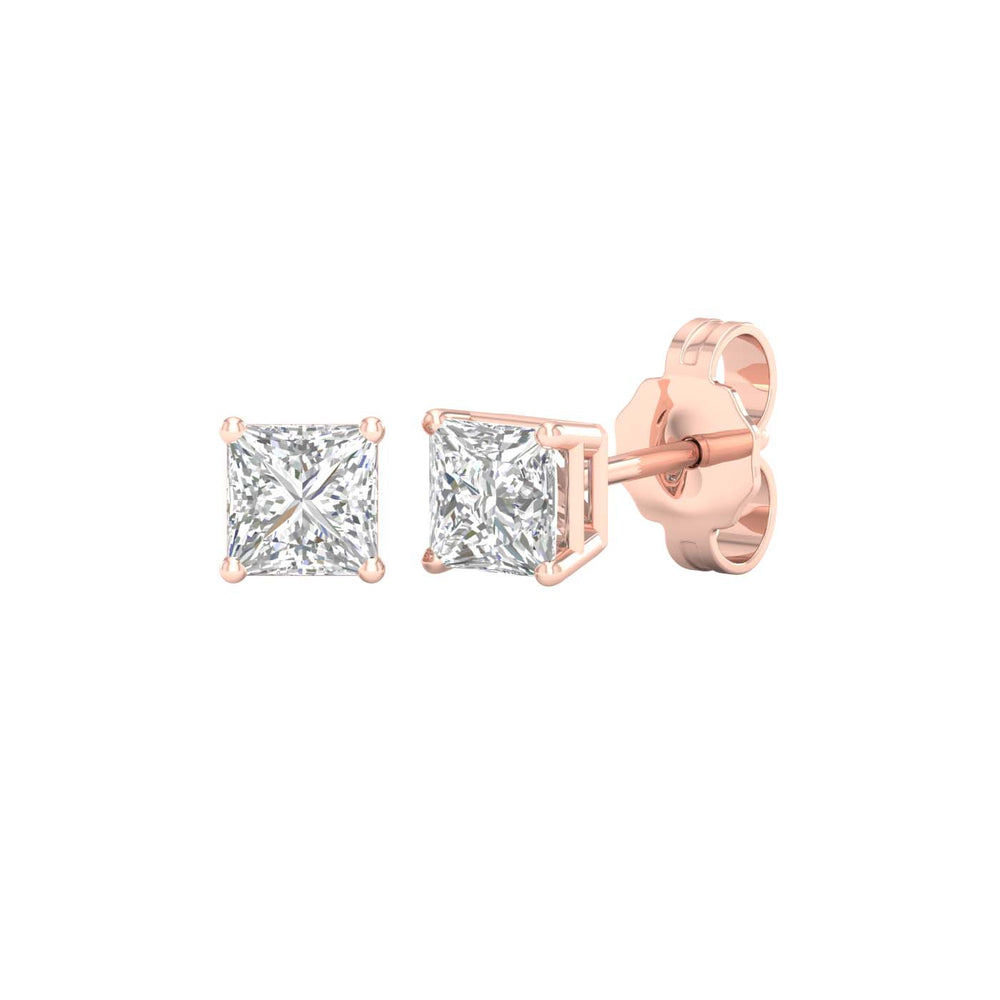 3/4 Carat Princess Lab Grown Diamond 14K Gold Solitaire Stud Earrings