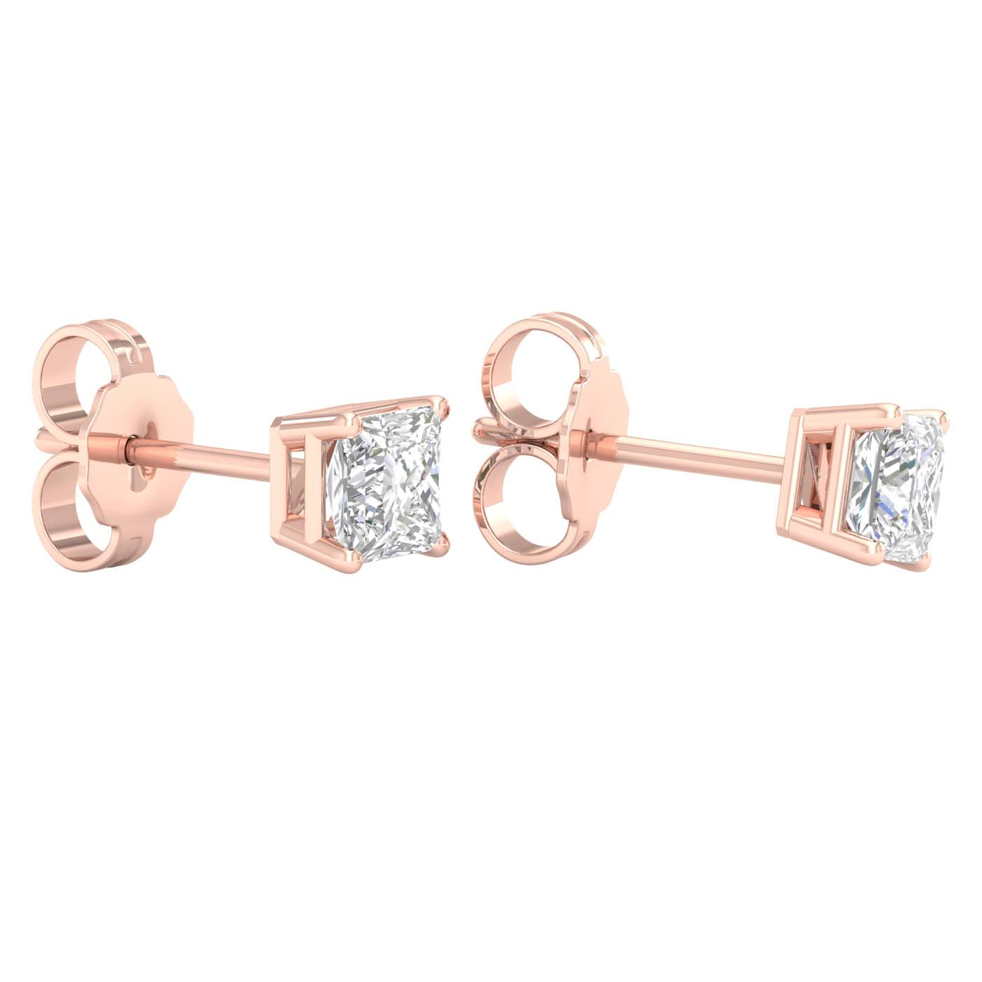 3/4 Carat Princess Lab Grown Diamond 14K Gold Solitaire Stud Earrings