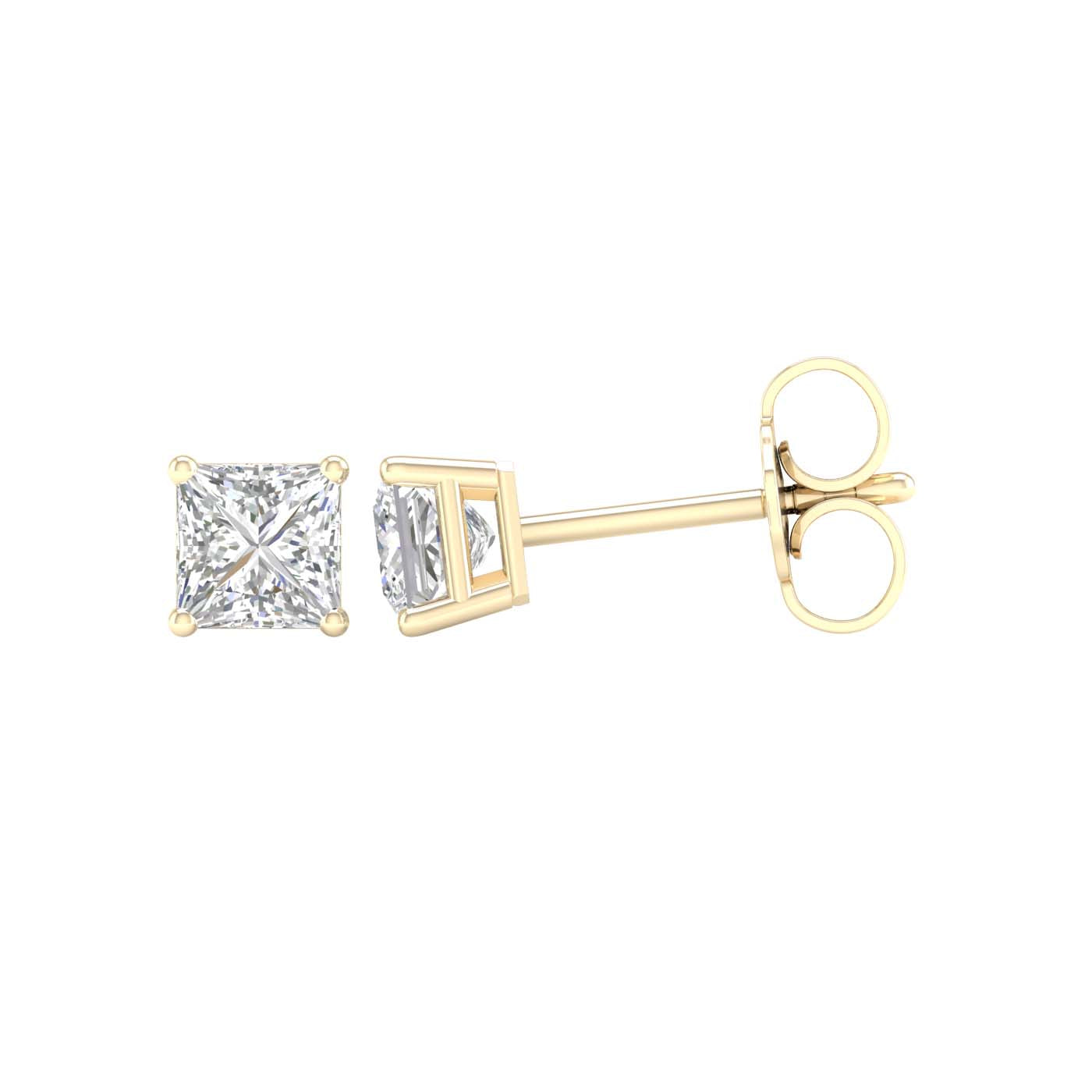 3/4 Carat Princess Lab Grown Diamond 14K Gold Solitaire Stud Earrings