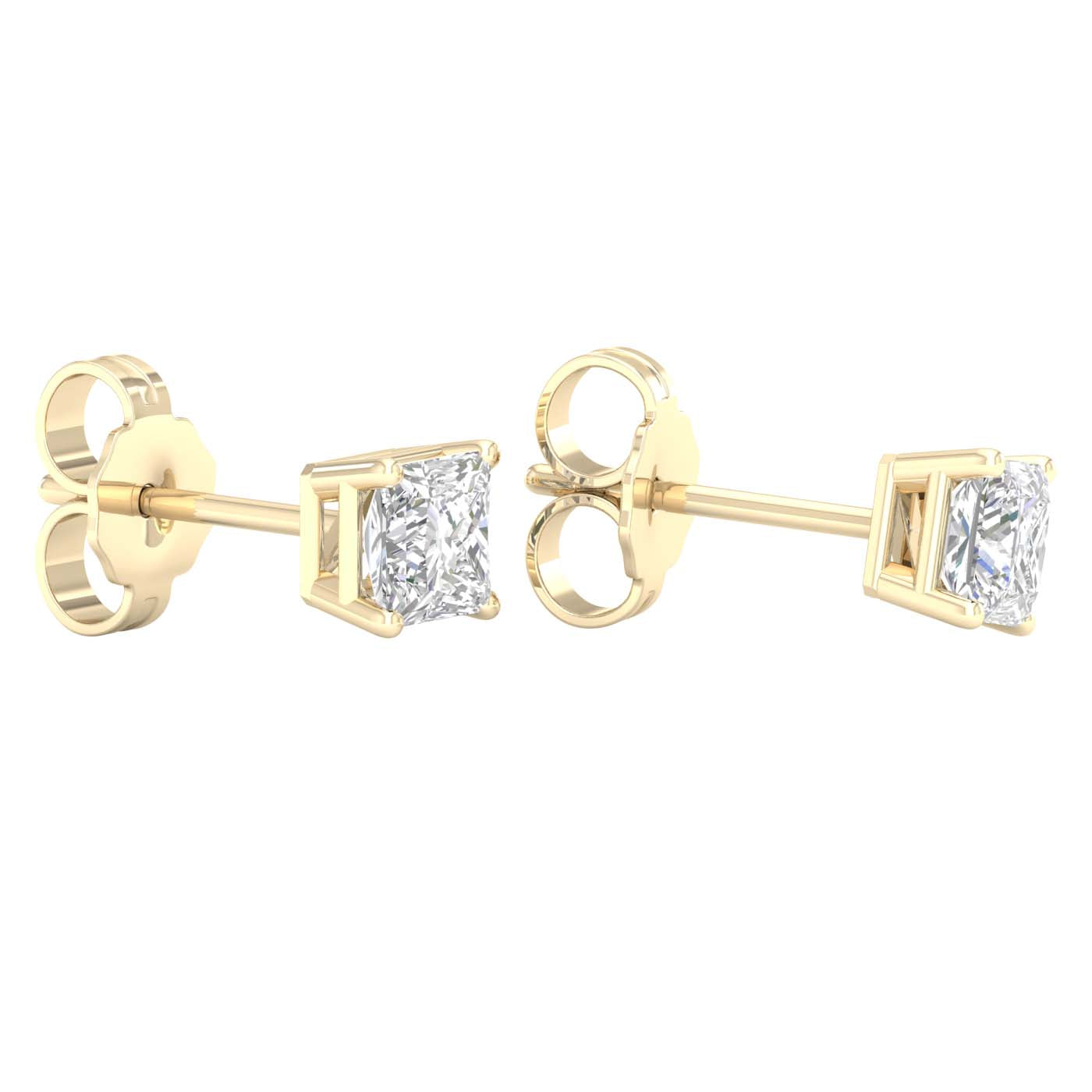3/4 Carat Princess Lab Grown Diamond 14K Gold Solitaire Stud Earrings