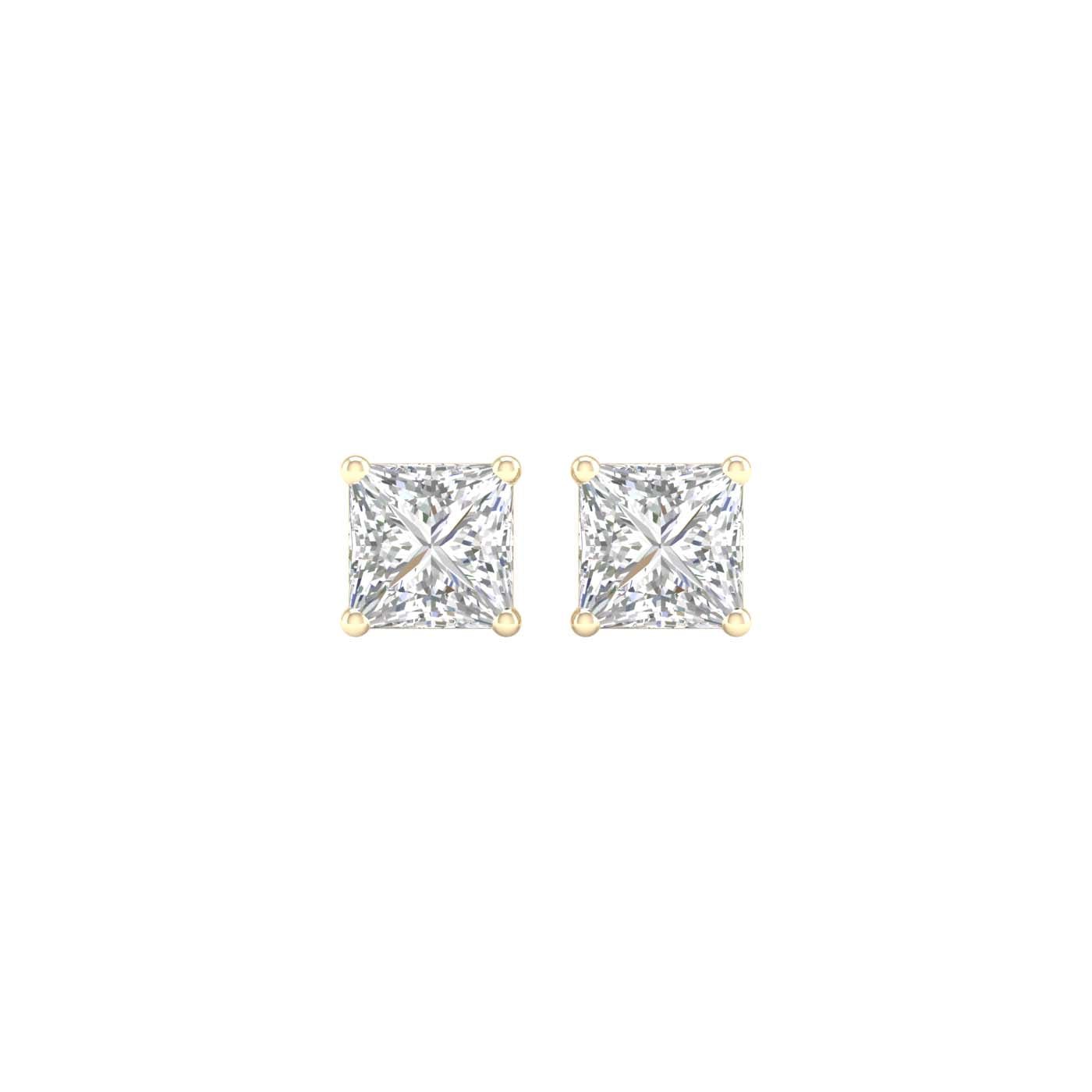 3/4 Carat Princess Lab Grown Diamond 14K Gold Solitaire Stud Earrings