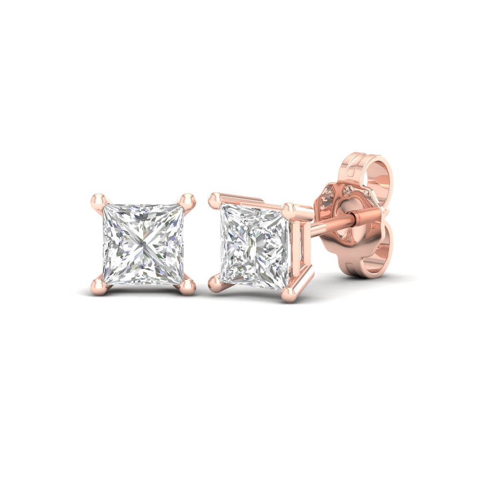 1 Carat Princess Lab Grown Diamond 14K Gold Solitaire Stud Earrings